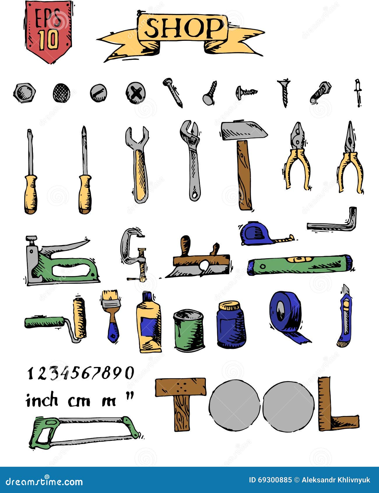 Set of tools in shop stock vector. Illustration of glue 69300885