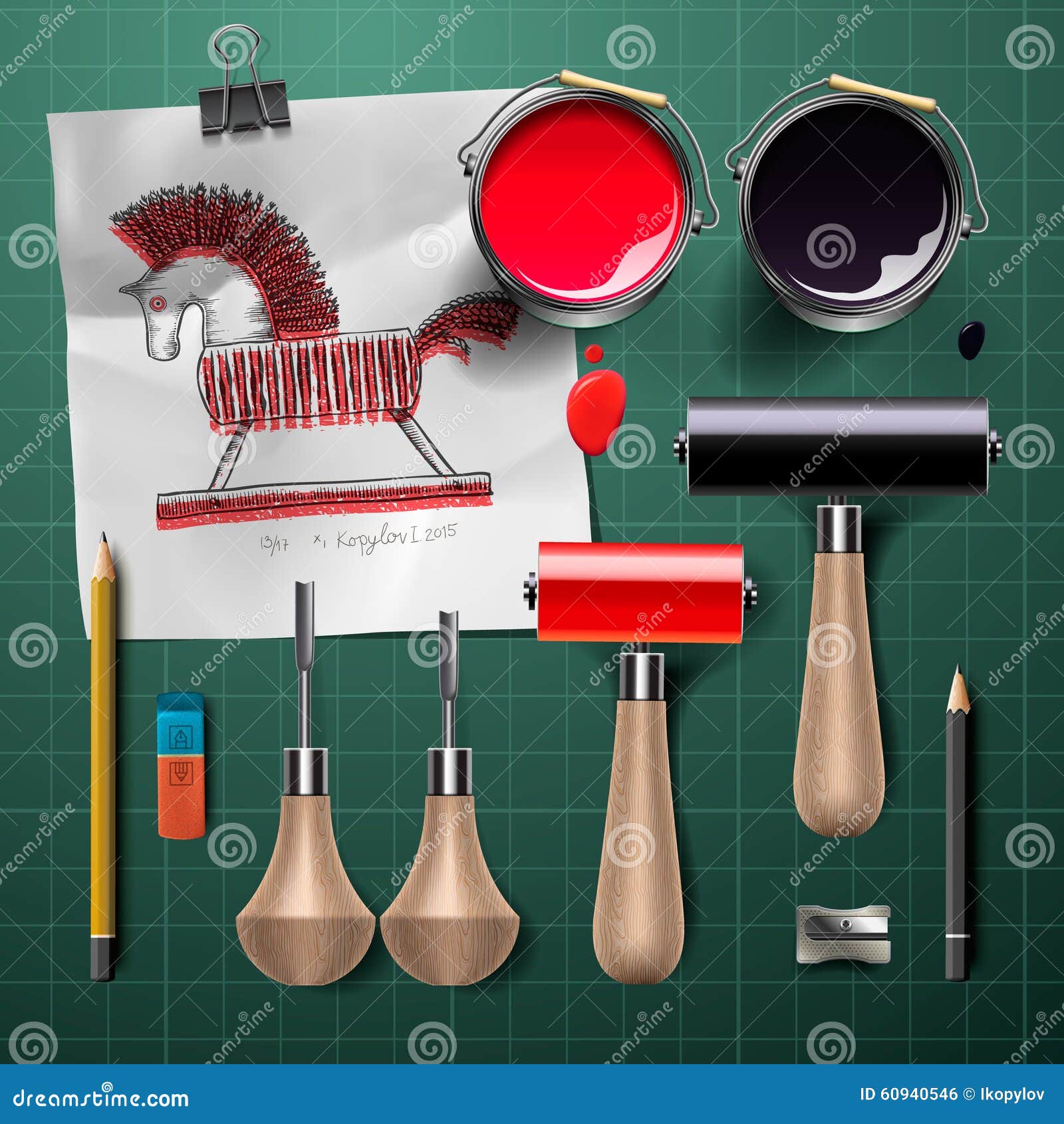 Set of Tools and Supplies for Engraving Stock Vector Illustration of