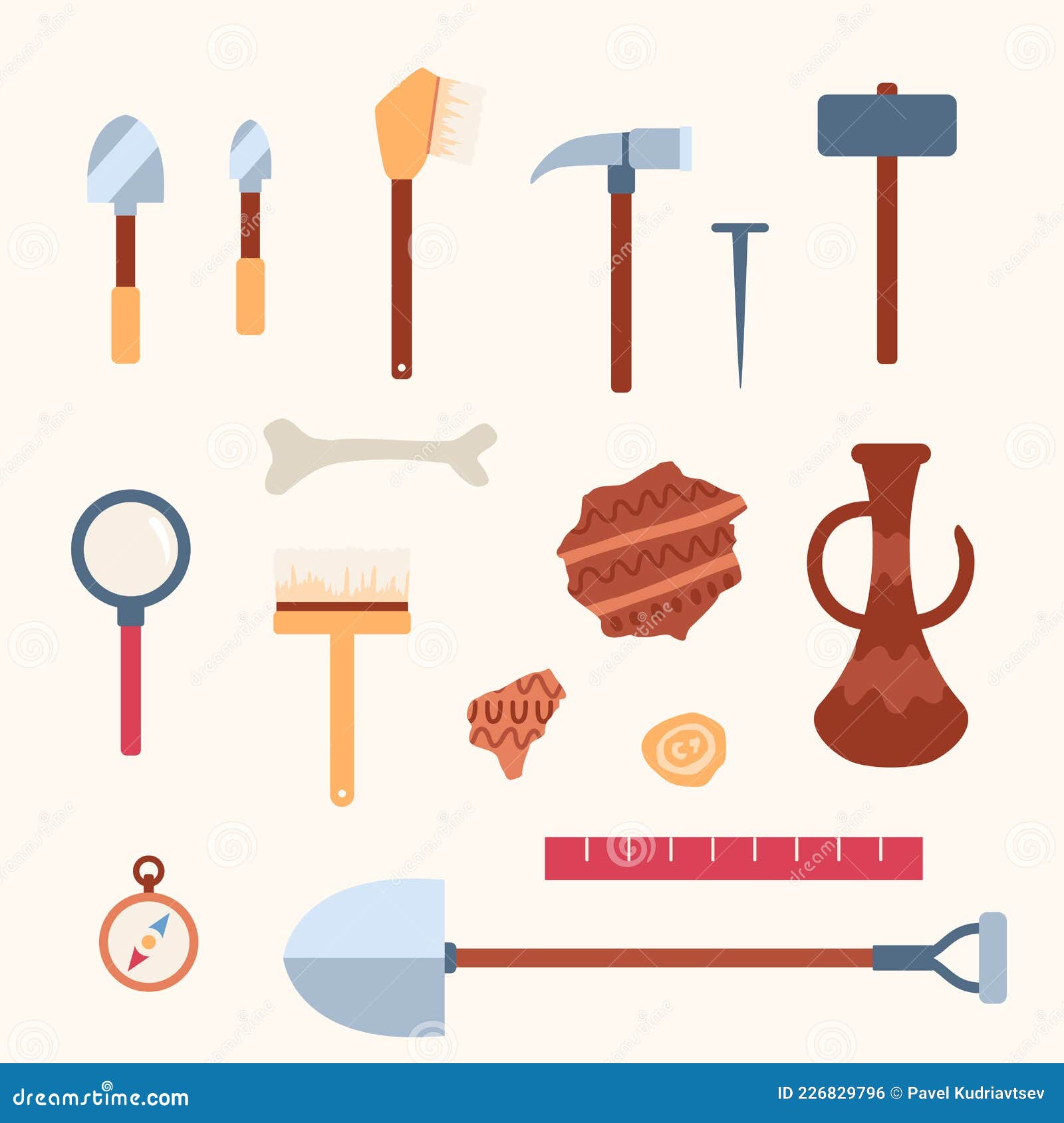 Set Tools for Work of Scientists Archaeologists at Archeology