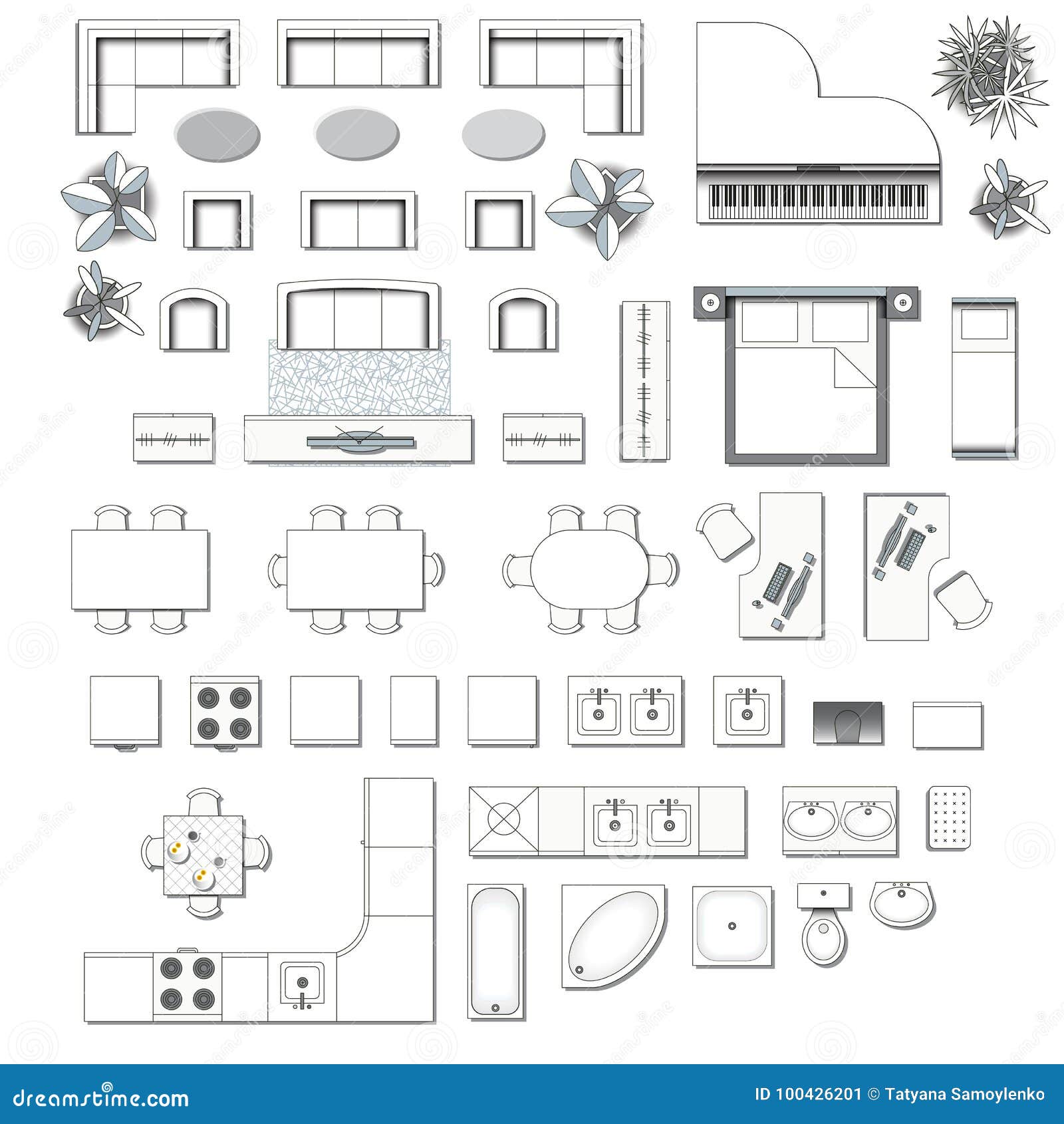 Icons Set Of Interior Stock Vector Illustration Of Blueprint