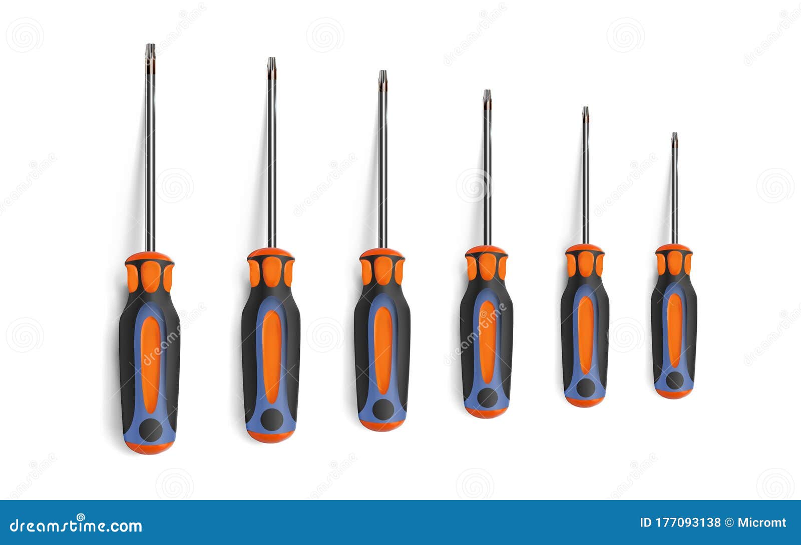 Set Torx Screwdrivers Isolated on White Background. Chrome Objects Top