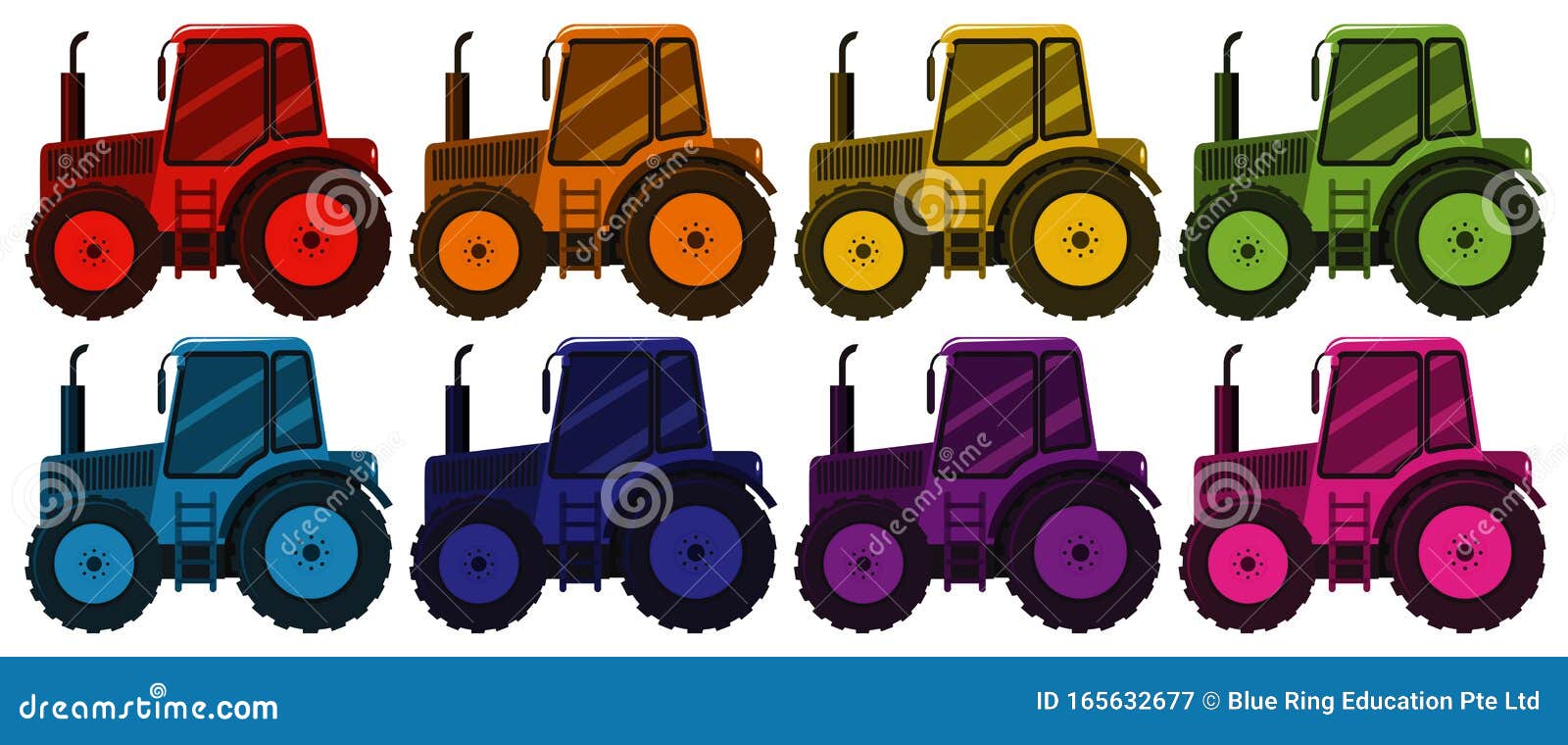 Set of Tractors in Eight Different Colors Stock Illustration Illustration of colorful, colors