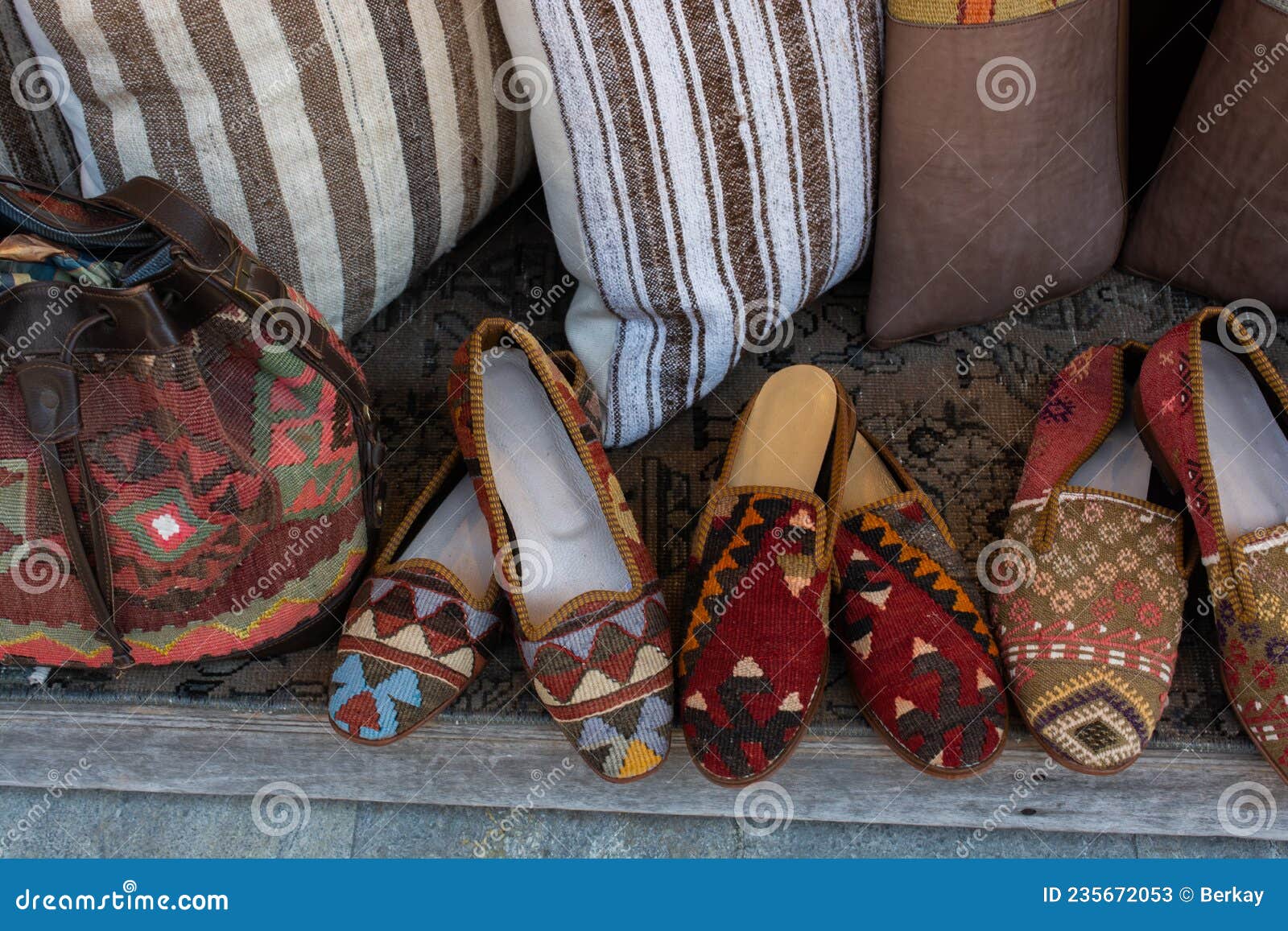 Set of Traditional Hand Made Leather Shoes in Bazaar Stock Image Image of traditional, item