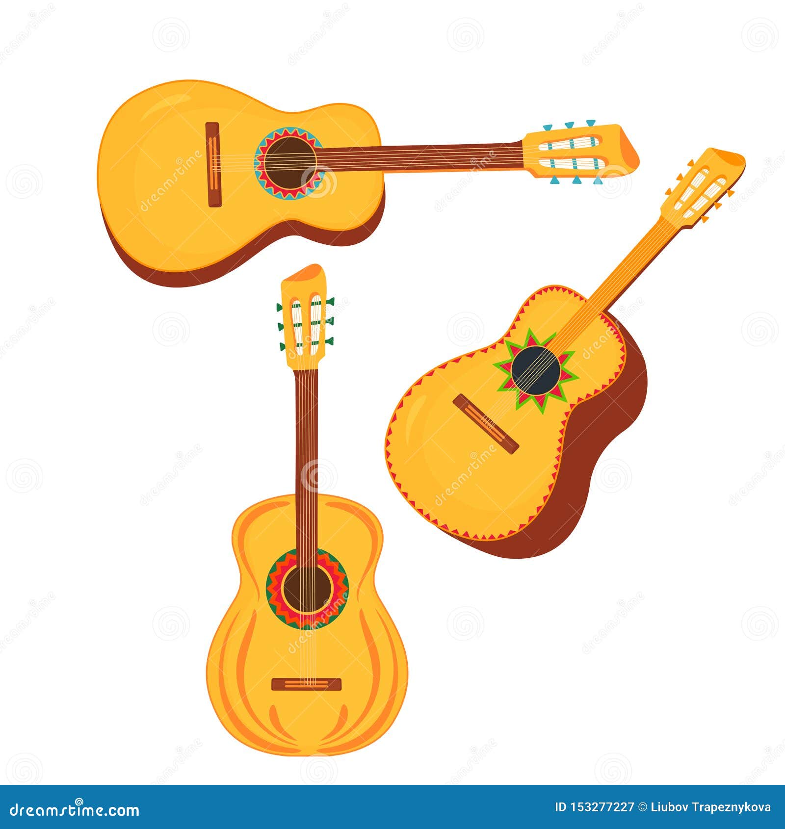 Set of Traditional Mexican Musical Instruments Guitar and Guitarron
