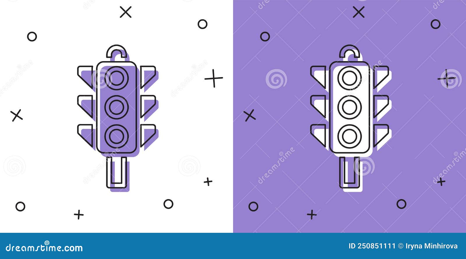 Set Traffic Light Icon Isolated on White and Purple Background. Vector