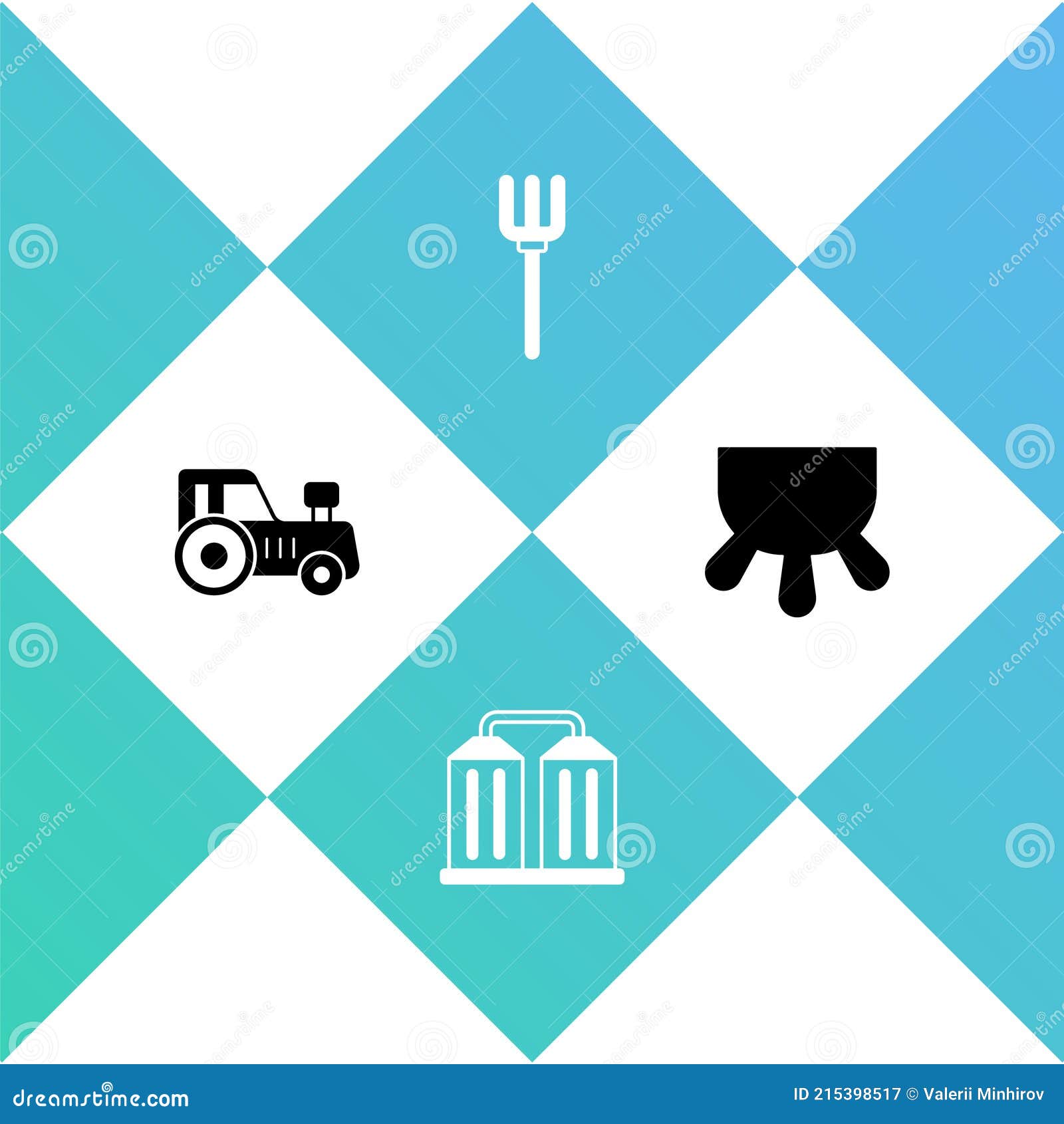 Set Traktor Korn Garten Pitchfork Und EuterSymbol. Vektor Vektor