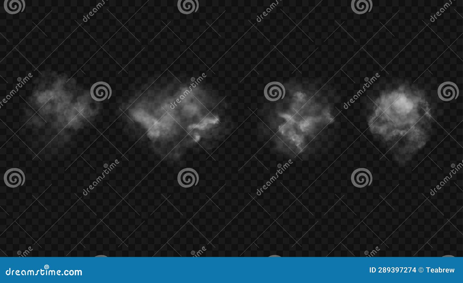 Set of Translucent White Clouds of Smoke. Stock Illustration