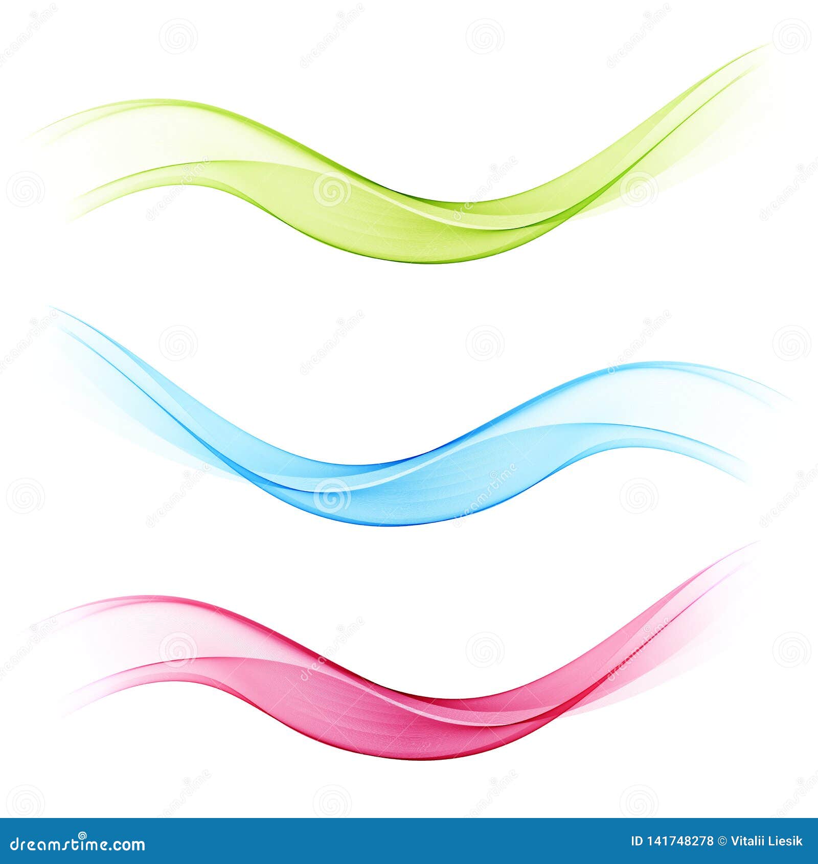 Set of Transparent Abstract Waves Blue,green and Pink. Stock Vector