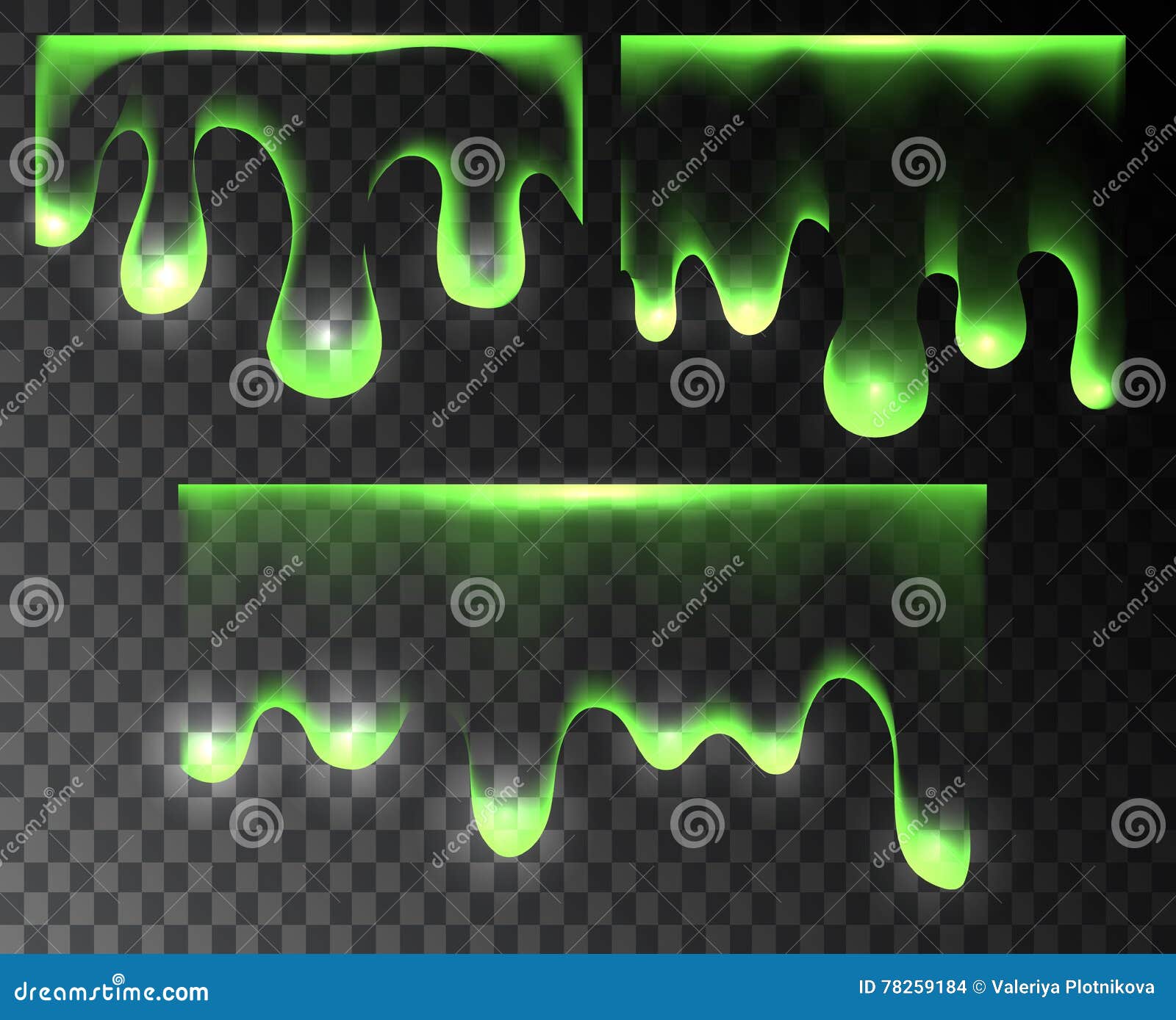 Set Transparent Green Paint Drips. Stock Vector Illustration of drips