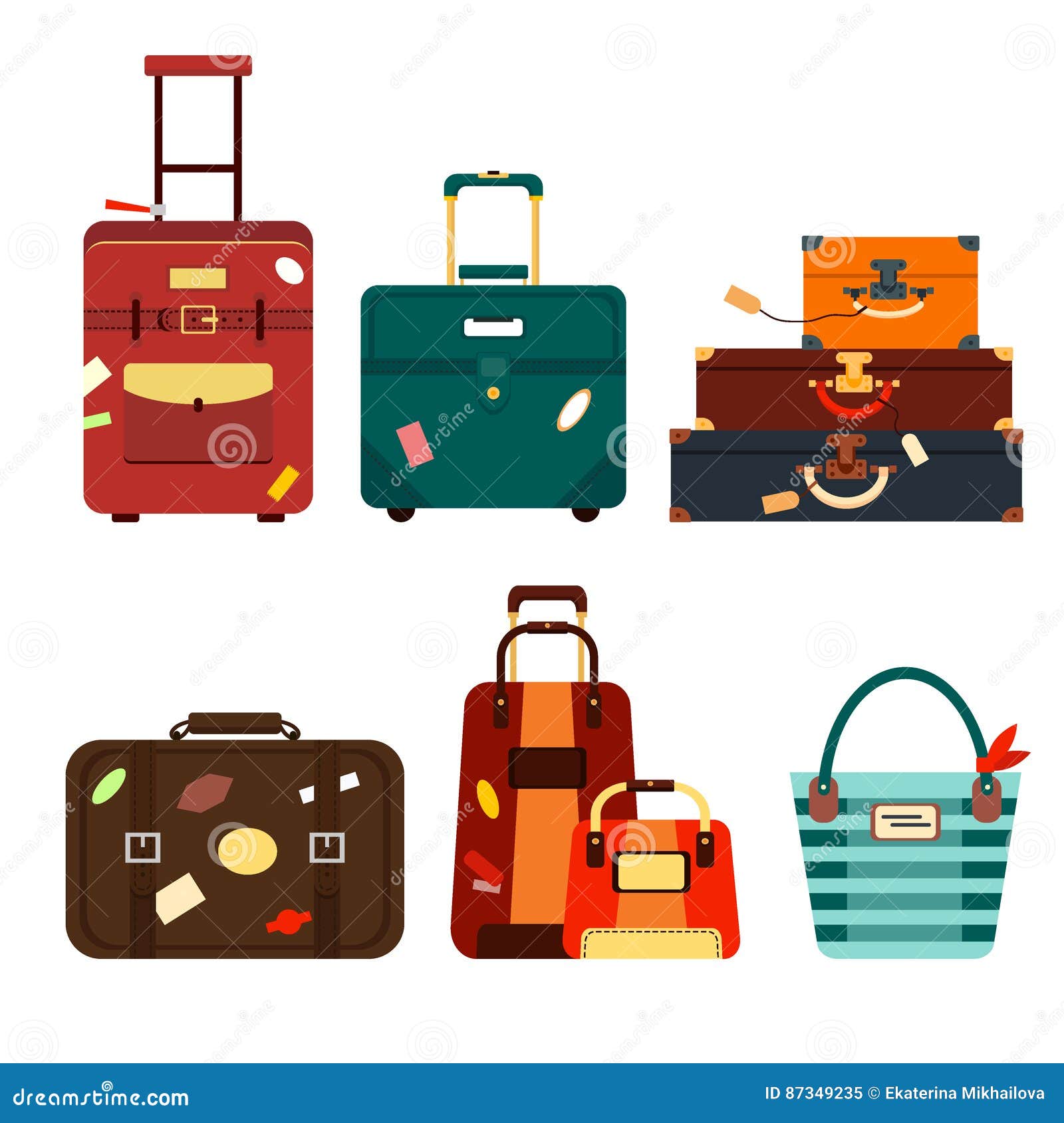 Set Travel Bags Isolated On White Background Illustration. Collection ...