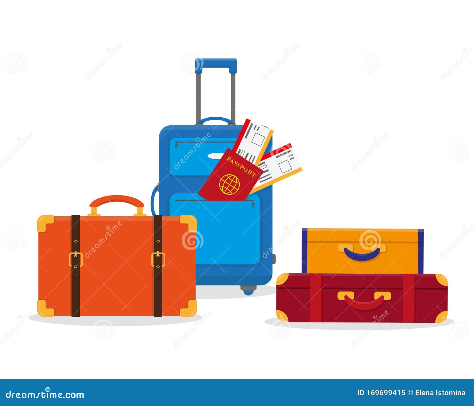 Set of Travel Luggage Vector Illustration. Stock Vector - Illustration ...