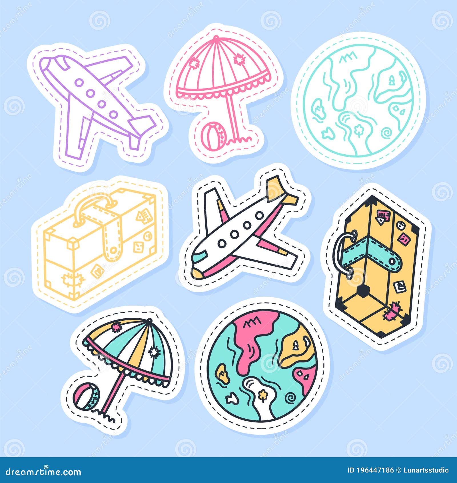 Set of Travel Stickers, Pins, Patches and Handwritten Collection in Cartoon  Style. Funny Greetings for Clothes, Card, Badge, Icon Stock Vector -  Illustration of blank, patch: 196447186