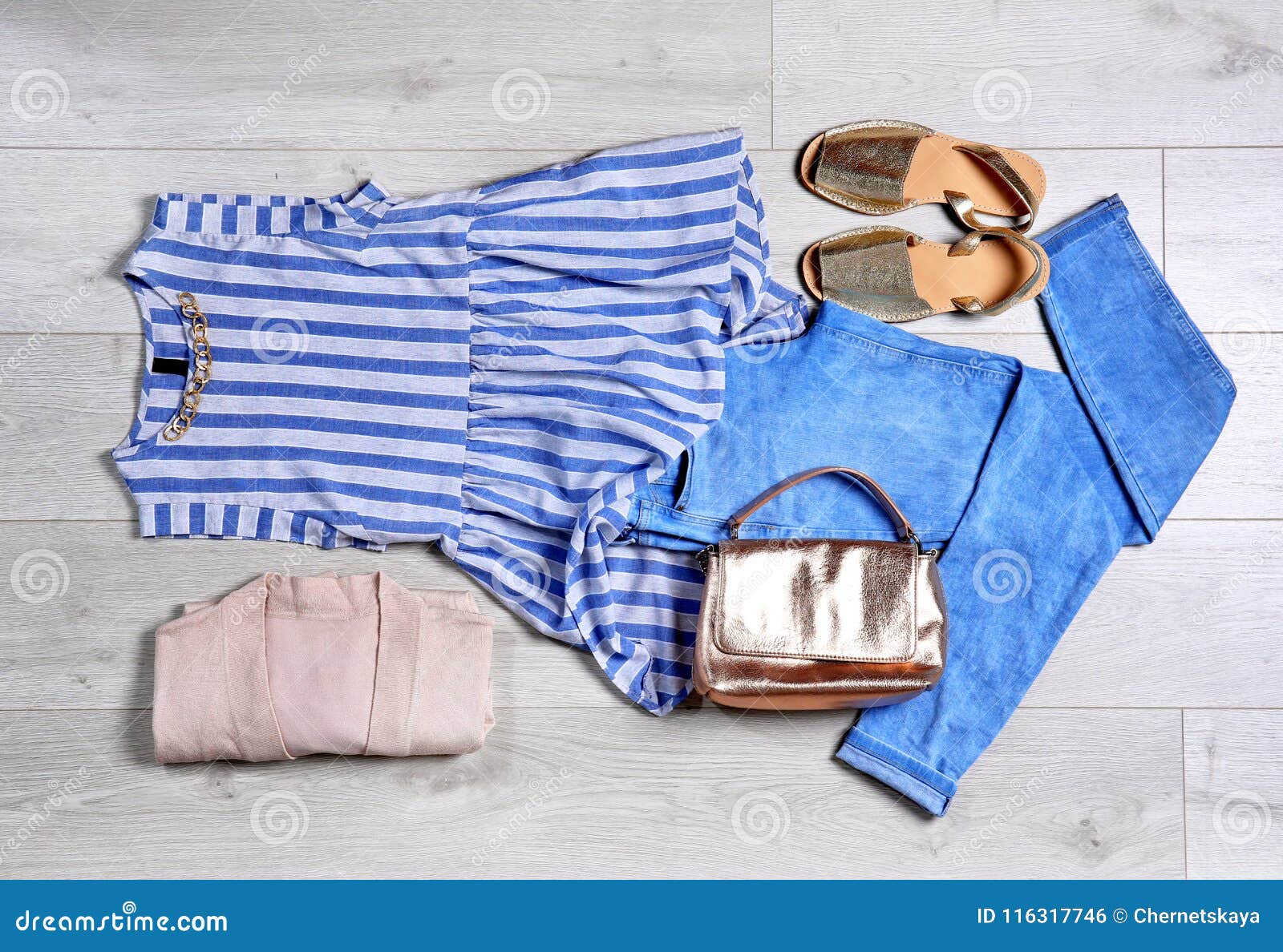 Set of Trendy Female Clothes and Accessories Stock Photo - Image of ...