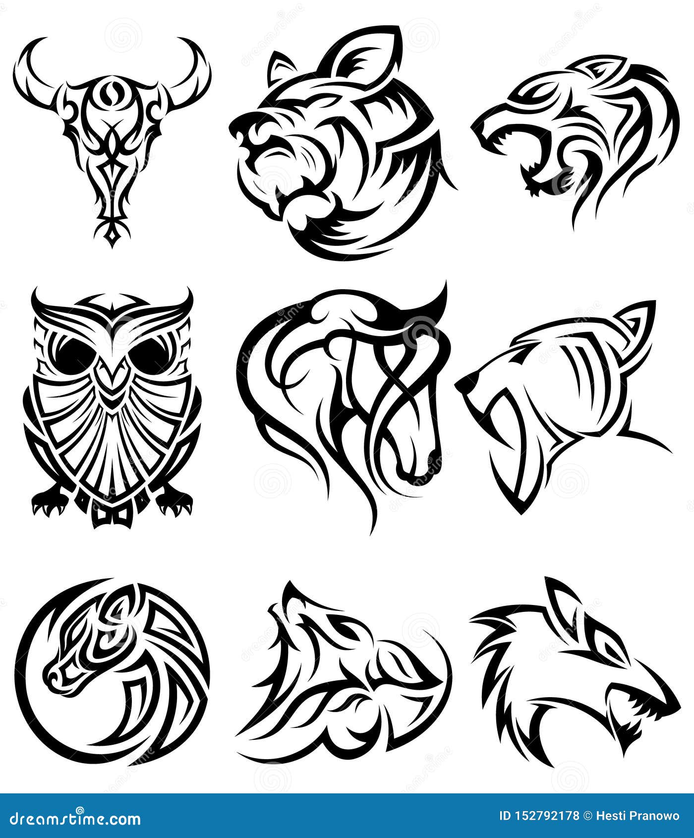 Set of Tribal Animal Head Vector Icon Symbol for Element Design on the  White Background Stock Vector - Illustration of mascot, animal: 152792178