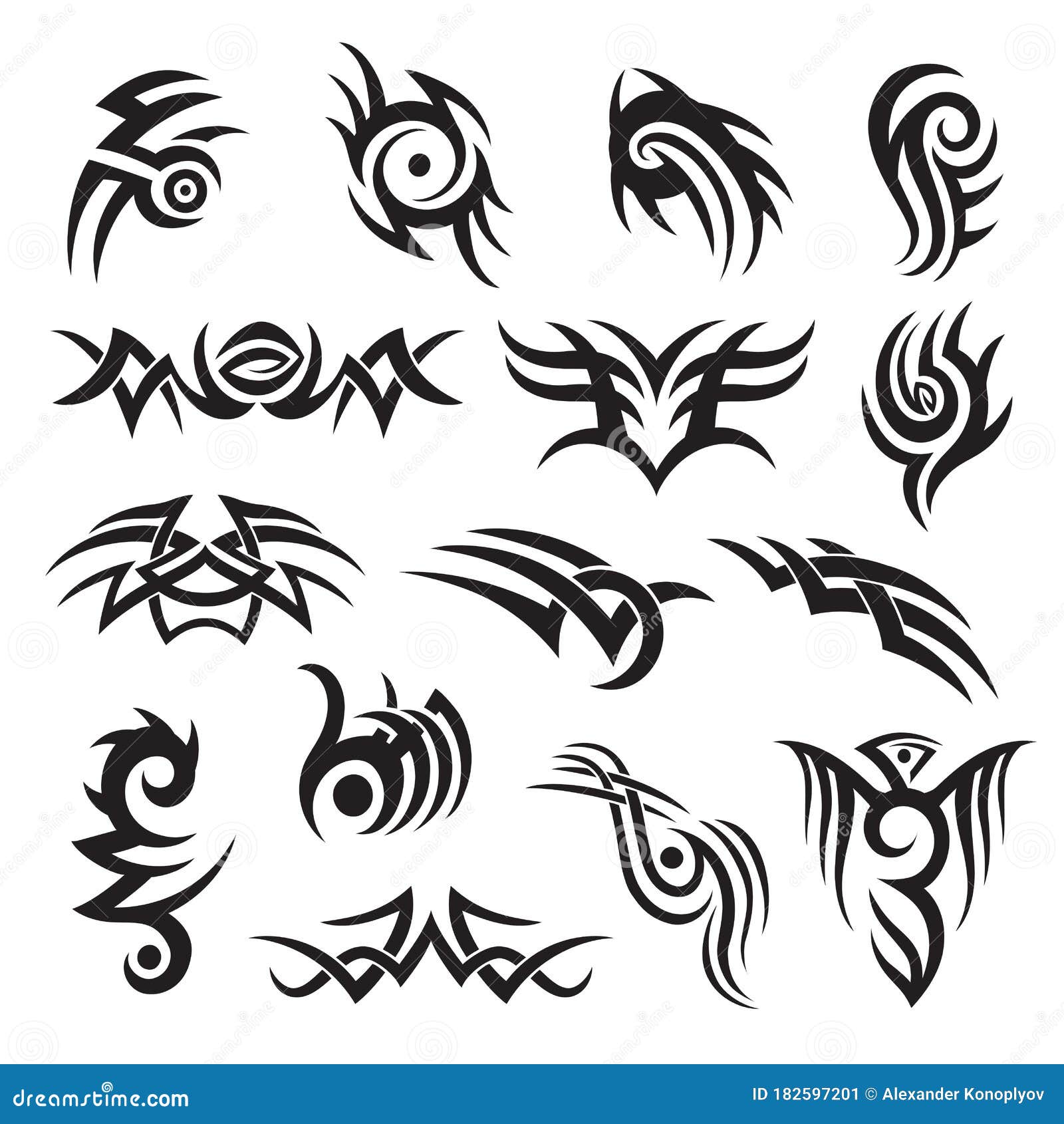 Set of Tribal Style Tattoo Design, Arm Band, Adornment, Decoration. Folk  Motif Vector Collection. Stock Vector - Illustration of folk, indigenous:  182597201