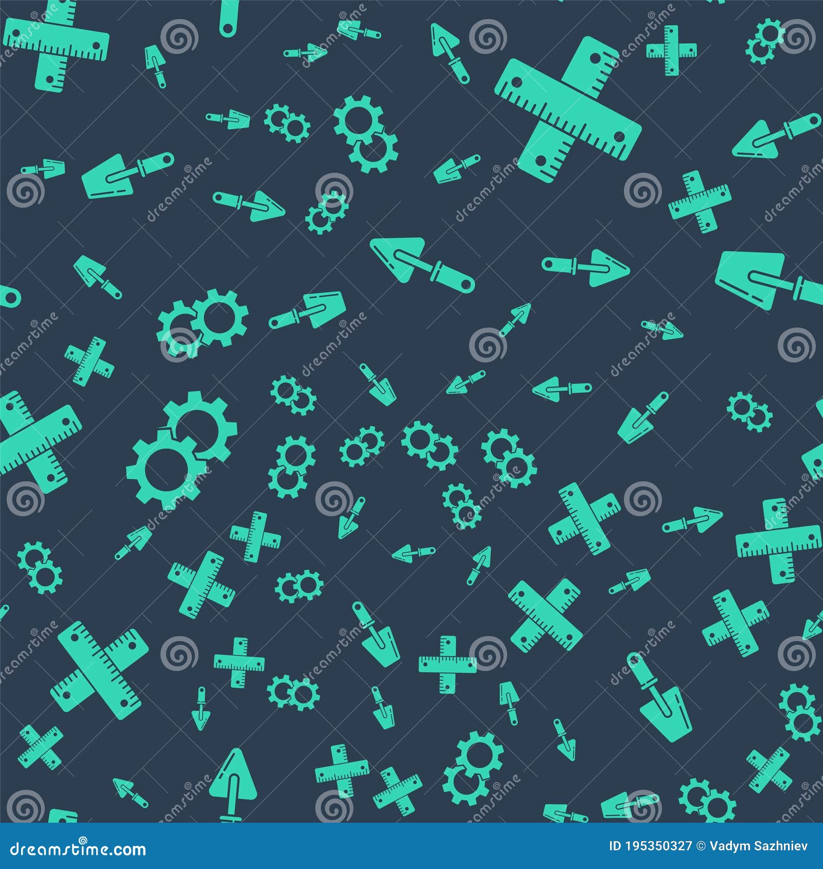 Set Trowel, Crossed Ruler, Gear and Trowel on Seamless Pattern. Vector