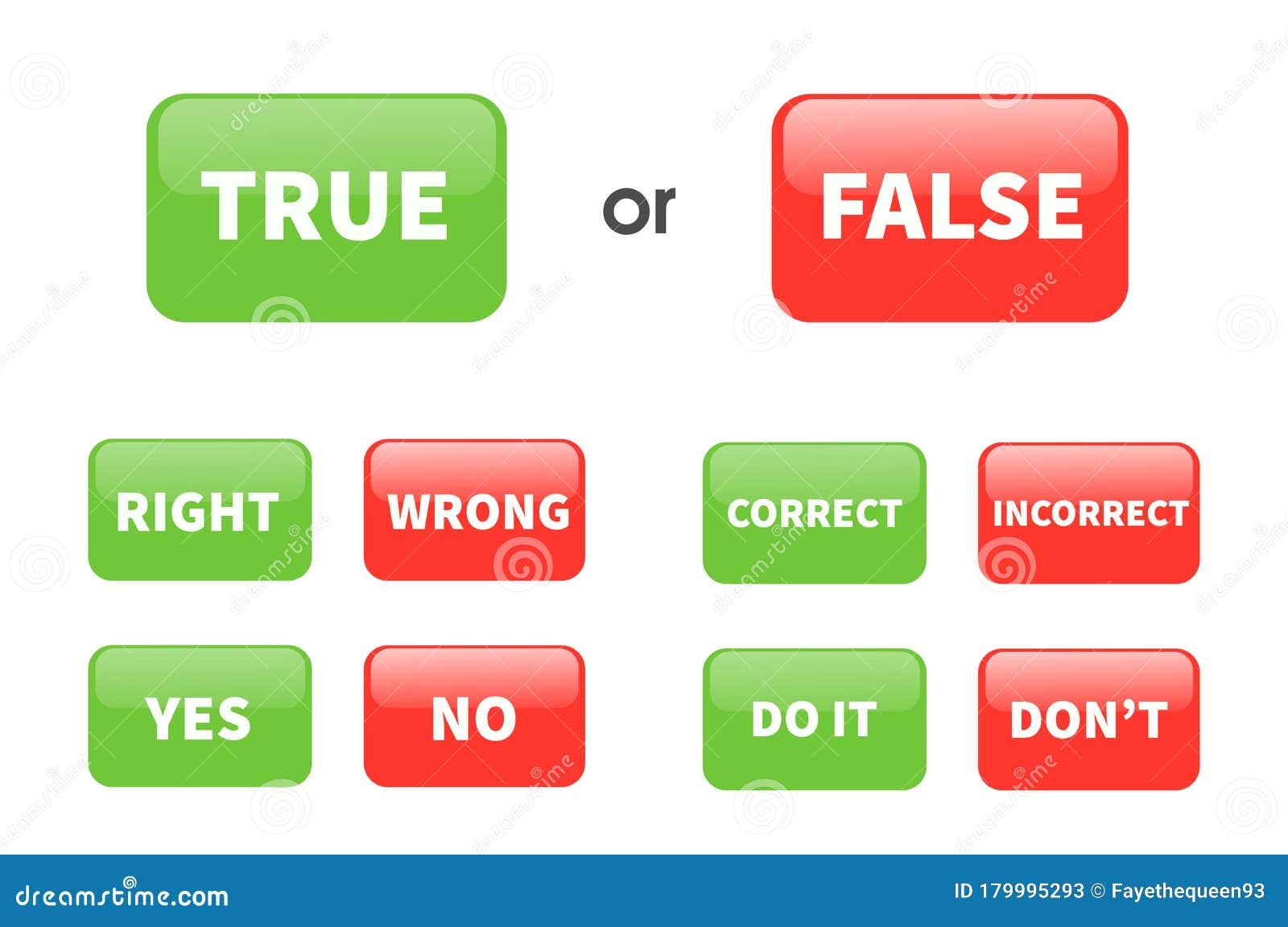 set true or false sign button  on white background.