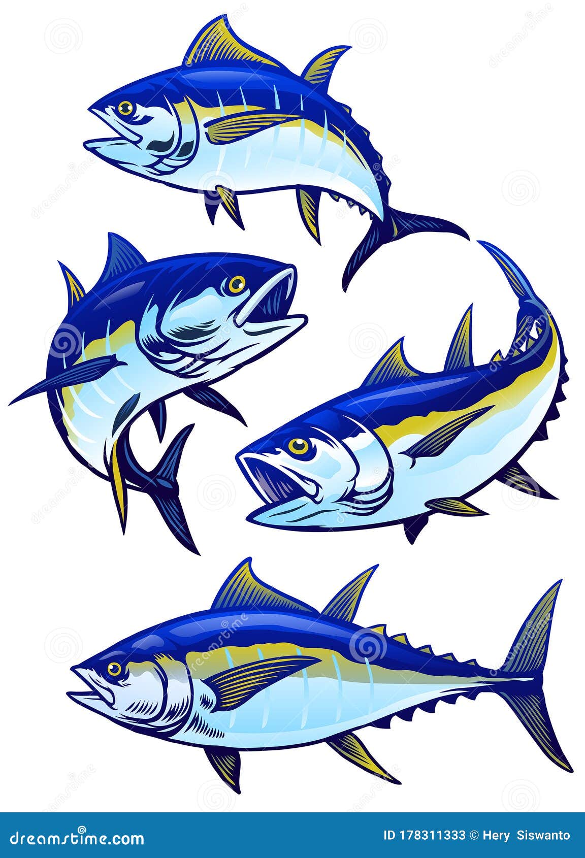 set of tuna fish in colors version
