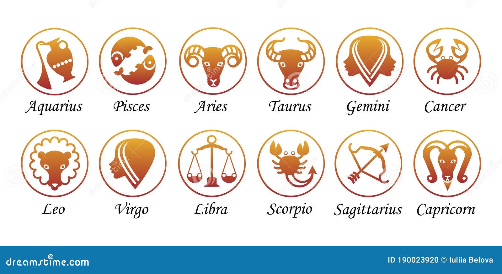 Set of Twelve Signs of the Zodiac on the Background of Gold Circles ...