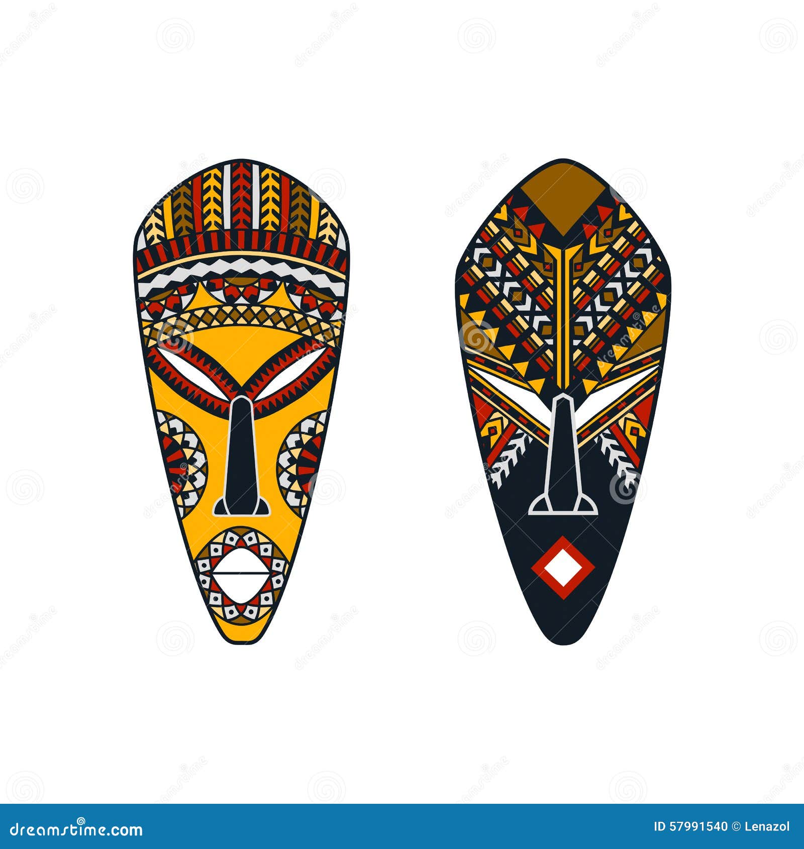 African Masks. Black Silhouette Set. Ritual Ancient Symbols Of African