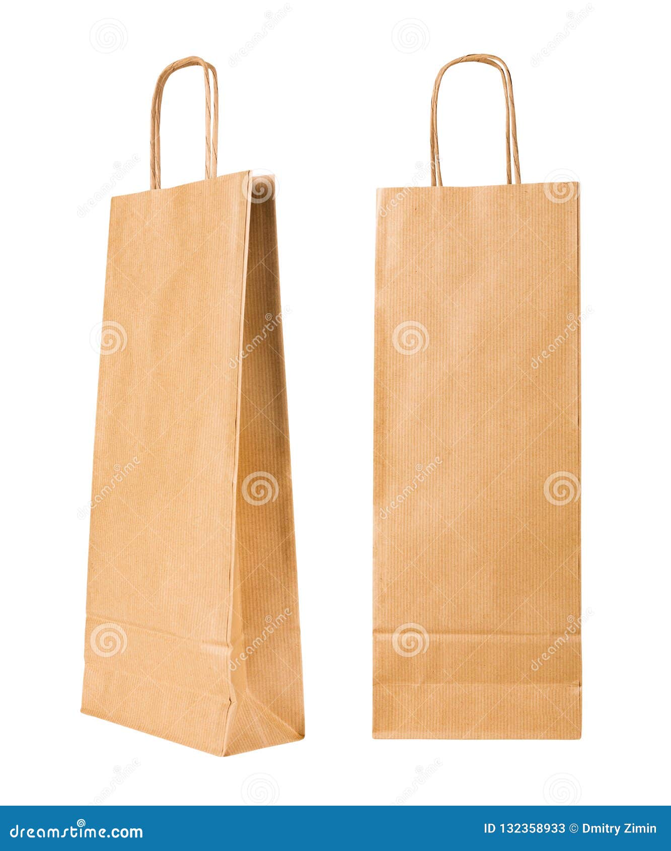 Download Set Of Two Brown Paper Bags For Wine Bottles On White Background Stock Image Image Of Sack Isolated 132358933