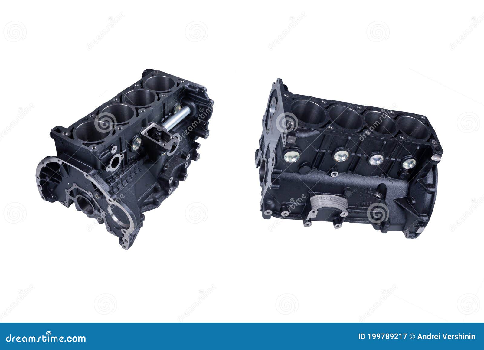 Set of Two Internal Combustion Engine Cylinder Heads, Black, Isolated
