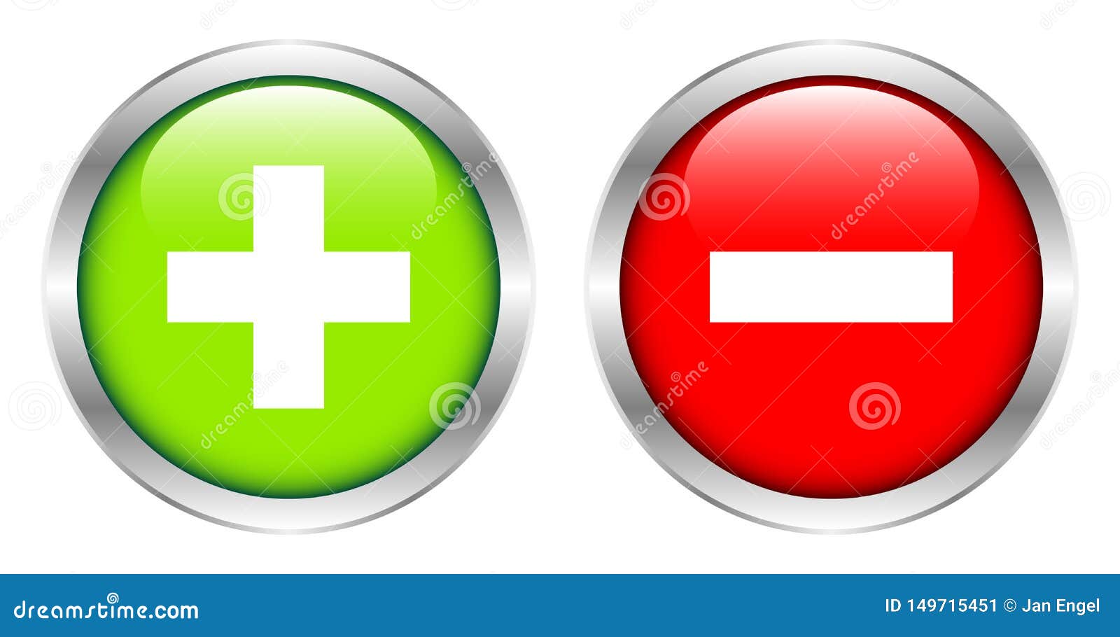 two silver framed buttons plus and minus green and red