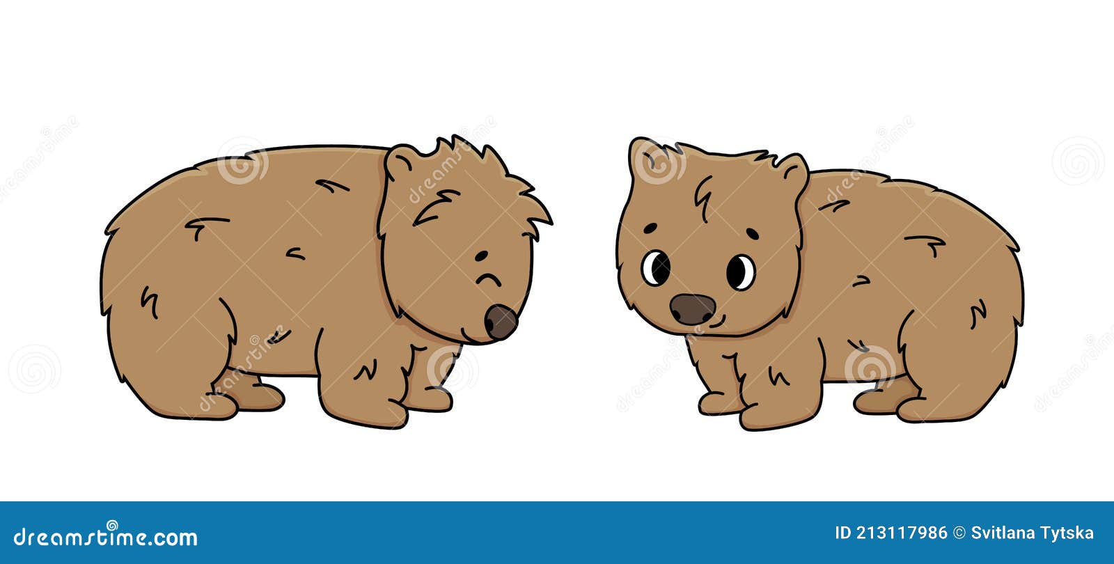 Set of Two Vector Cute Outline Brown Wombats. Isolated Cartoon Animals on  White Background, Side View Stock Vector - Illustration of marsupial,  background: 213117986