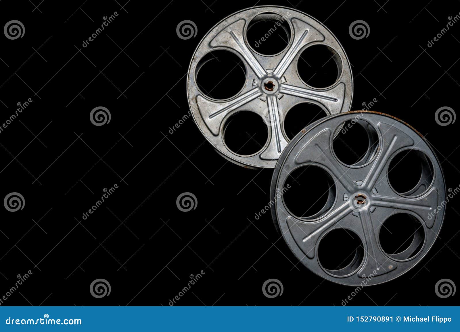 Two Vintage Film Reels on a Black Background with Copy Space Stock Image -  Image of spool, entertainment: 152790891