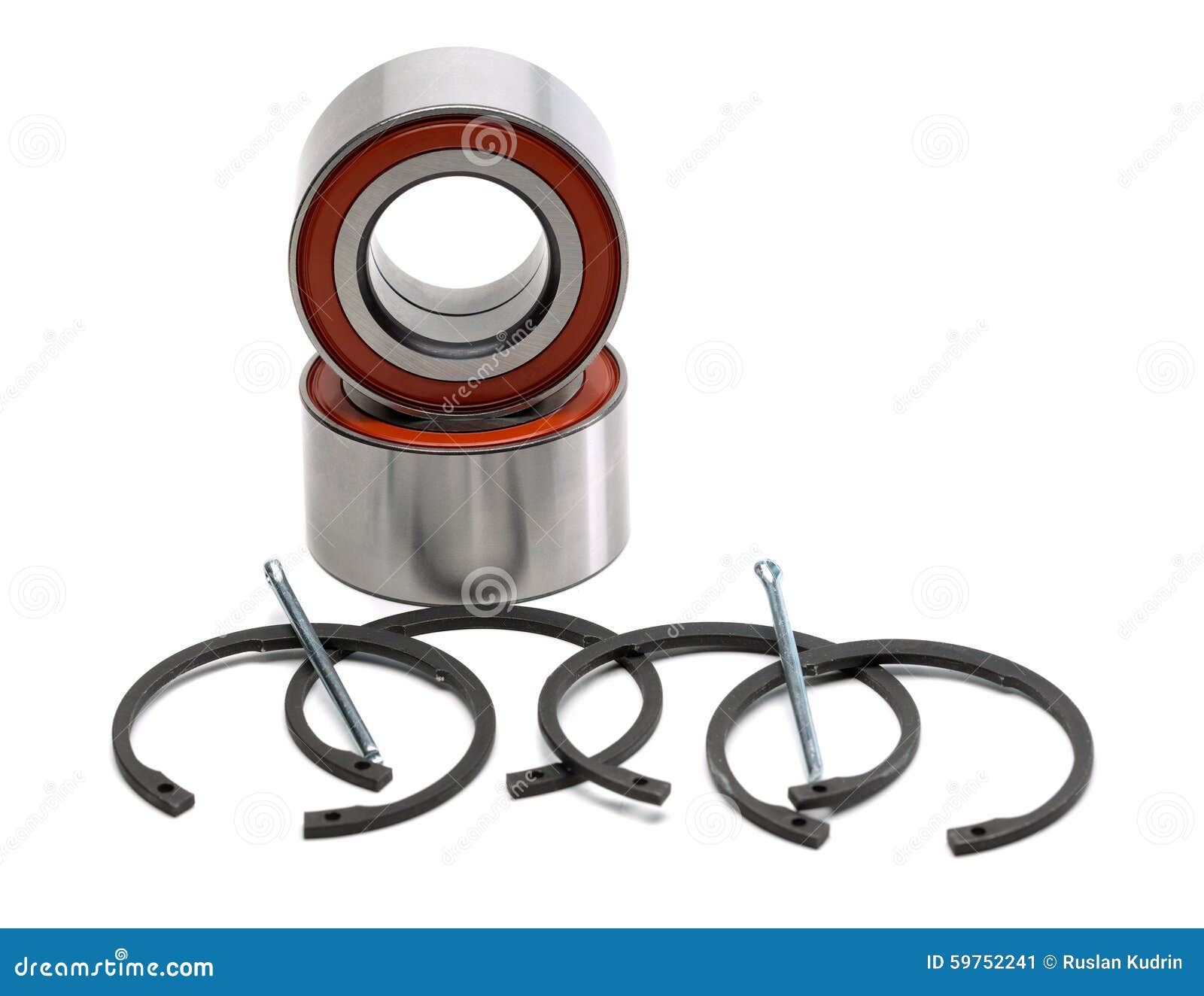 Set of Two Wheel Bearings and Four Retaining Rings. Stock Image Image