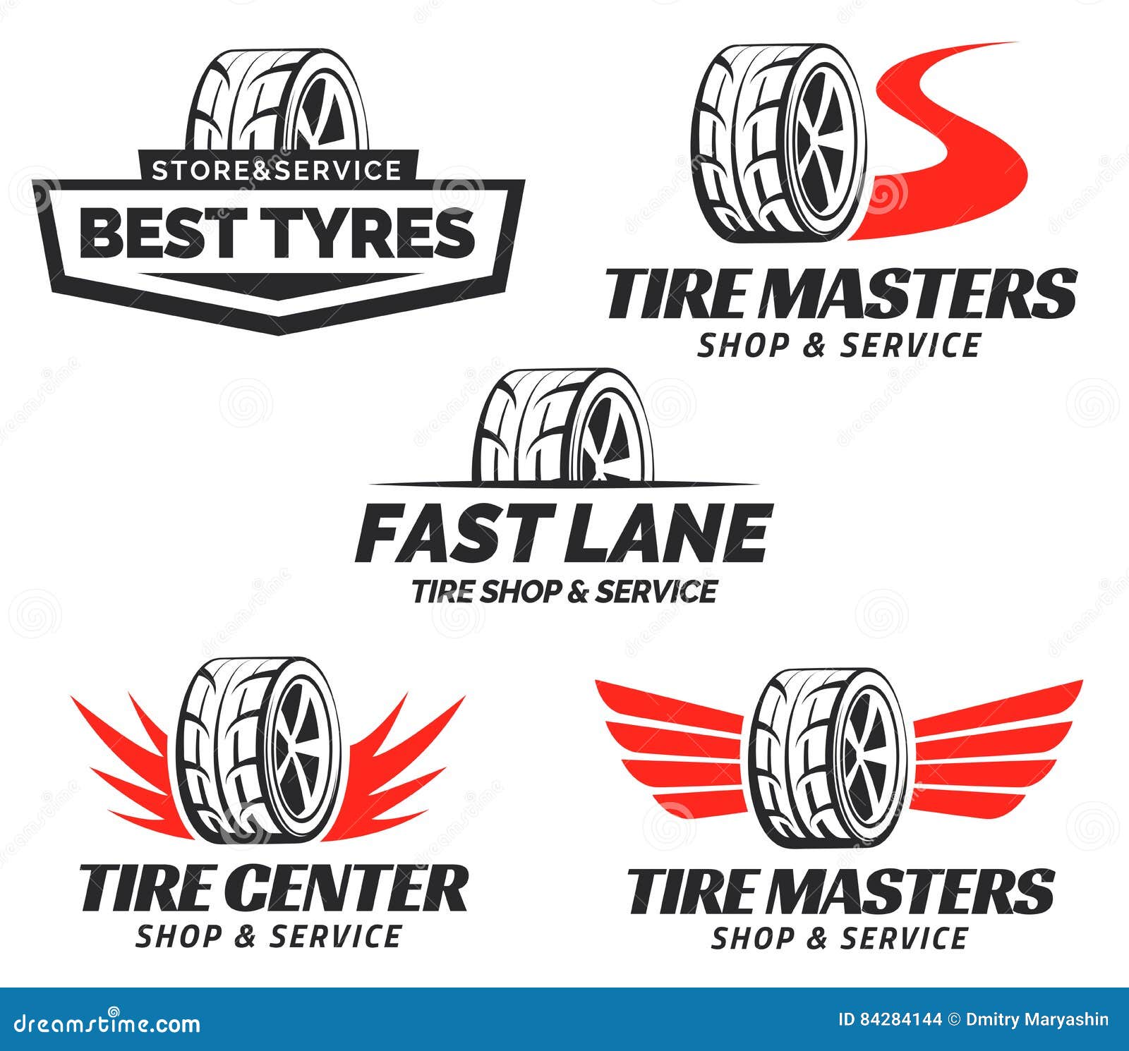 Set Of Tyre Shop Logo Design Stock Vector Illustration Of Auto