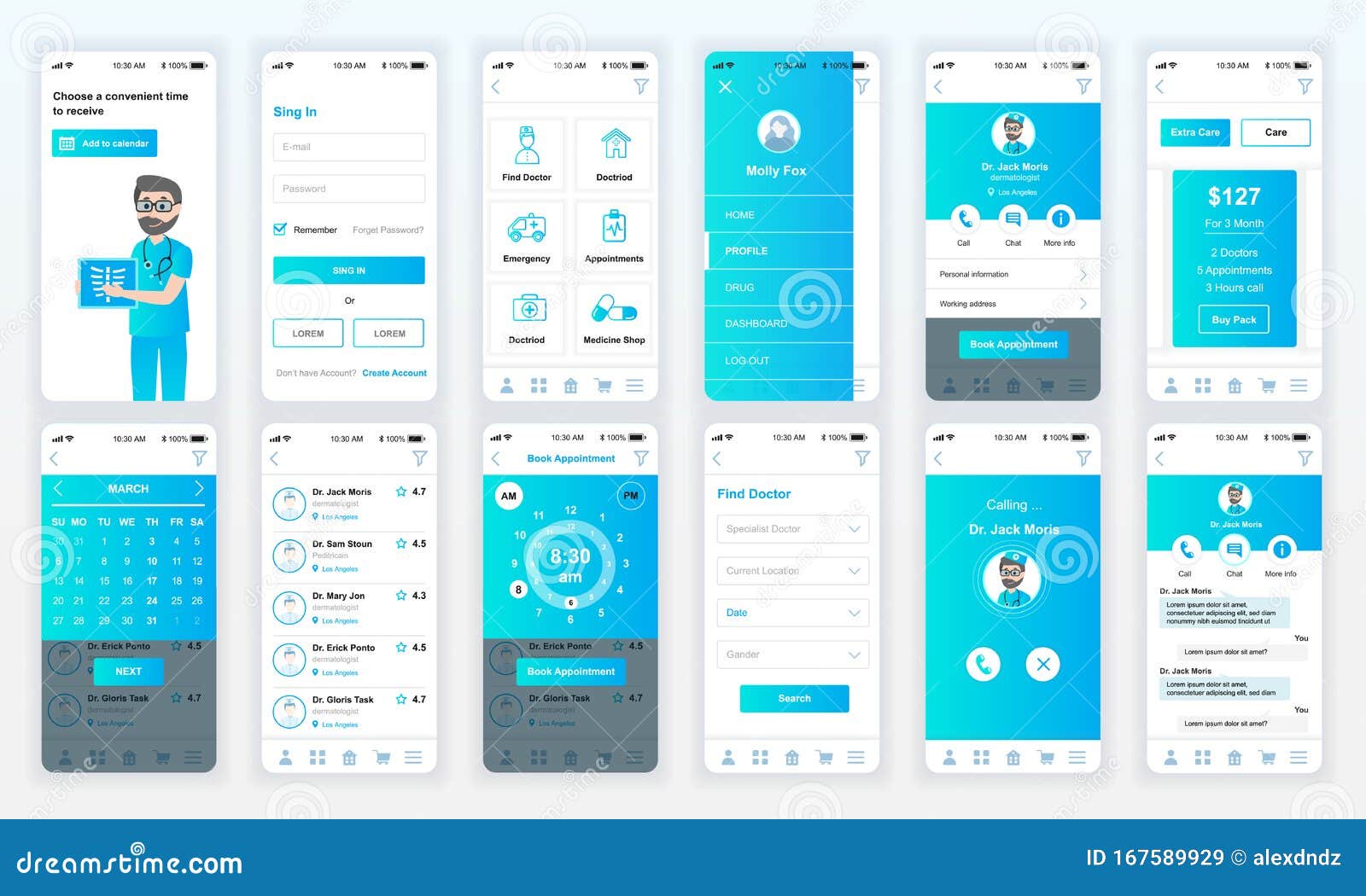 set of ui, ux, gui screens medicine app flat  template for mobile apps, responsive website wireframes.