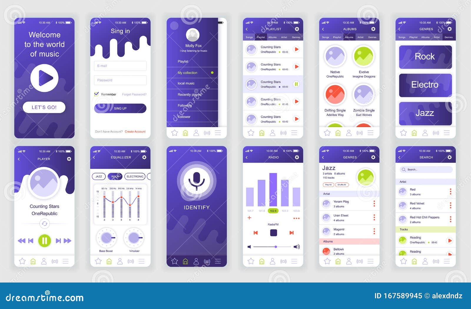 Set Of Ui Ux Gui Screens Music App Flat Design Template For Mobile Apps Responsive Website Wireframes Stock Vector Illustration Of Mobile Homepage 167589945