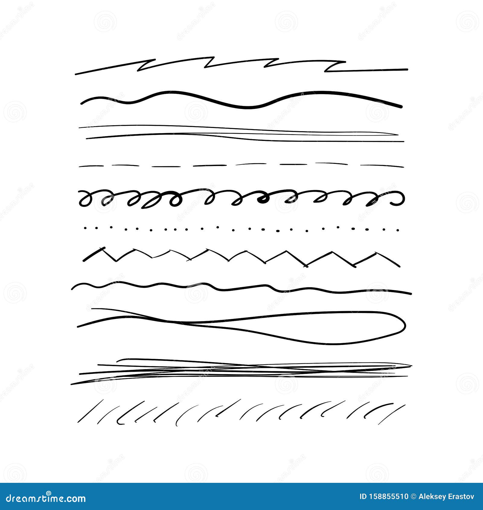 set of underlines drawn by hand. doodle, outline, doodle. collection different curved lines.  .