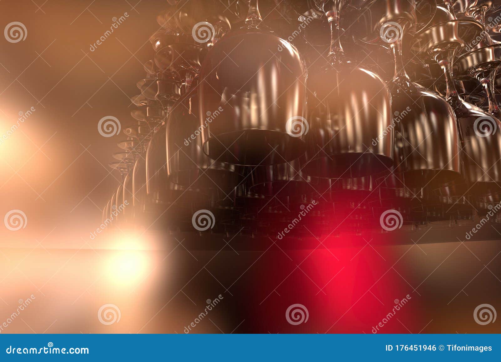 A Set Up of Wine Glasses Ready for a Party Stock Illustration