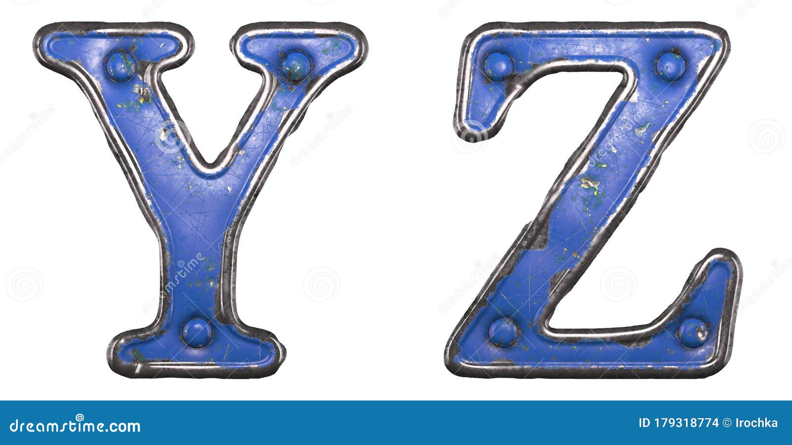 Set of Uppercase Letters Y, Z Made of Painted Metal with Blue Rivets on ...