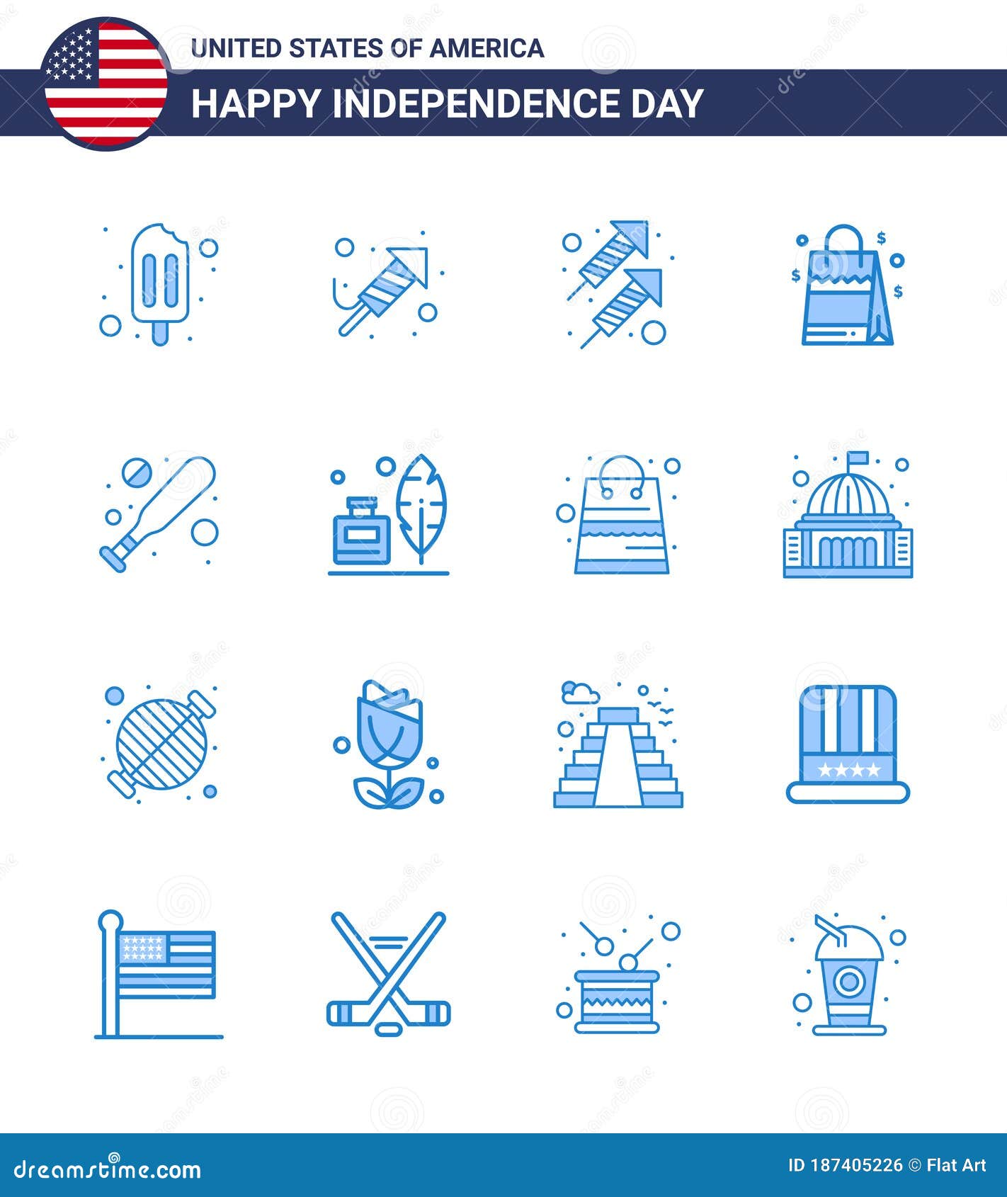 set of 16 usa day icons american s independence day signs for hardball; baseball; fire; american; handbag