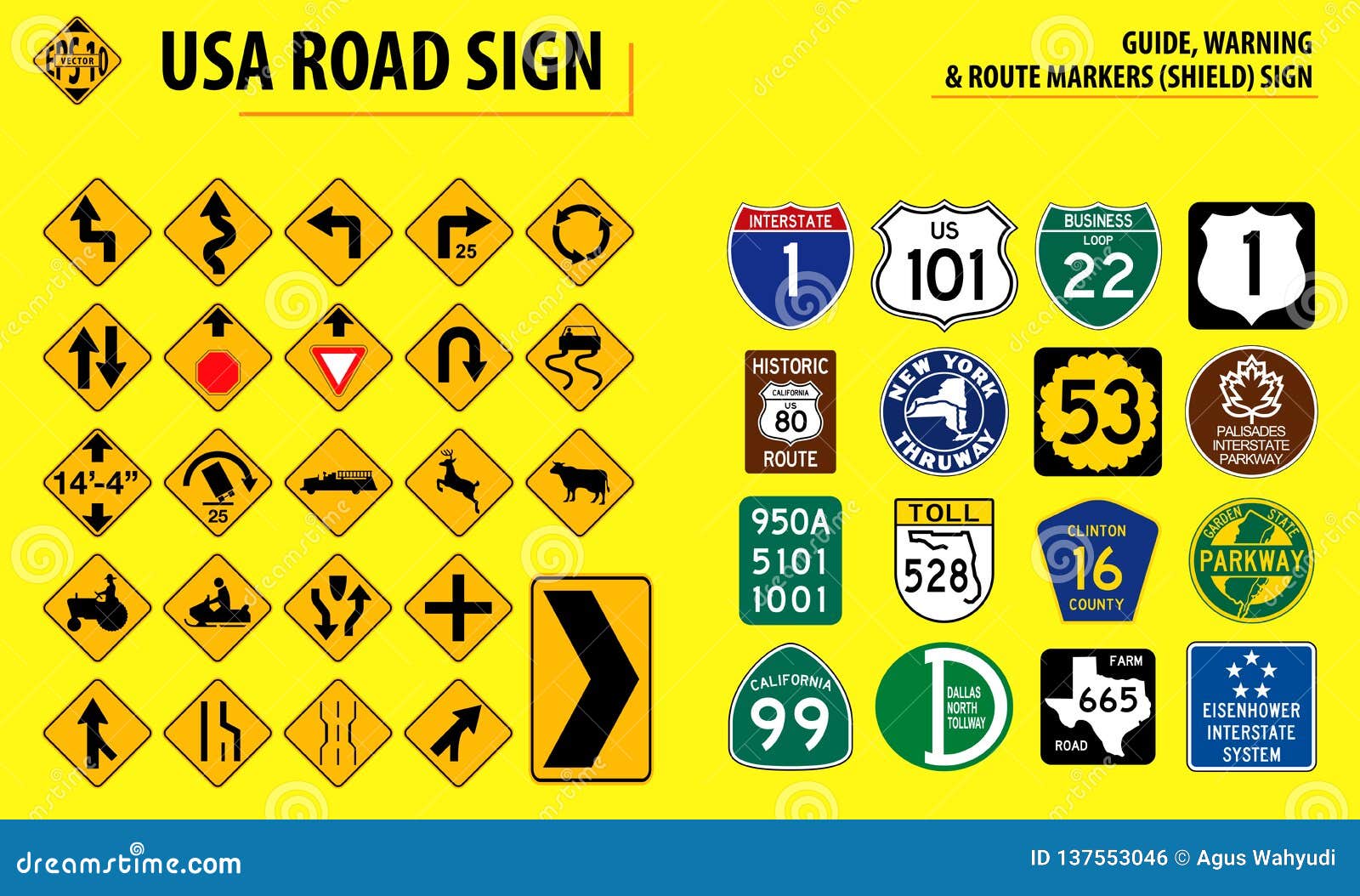 Set of USA road sign stock illustration. Illustration of hazard 137553046