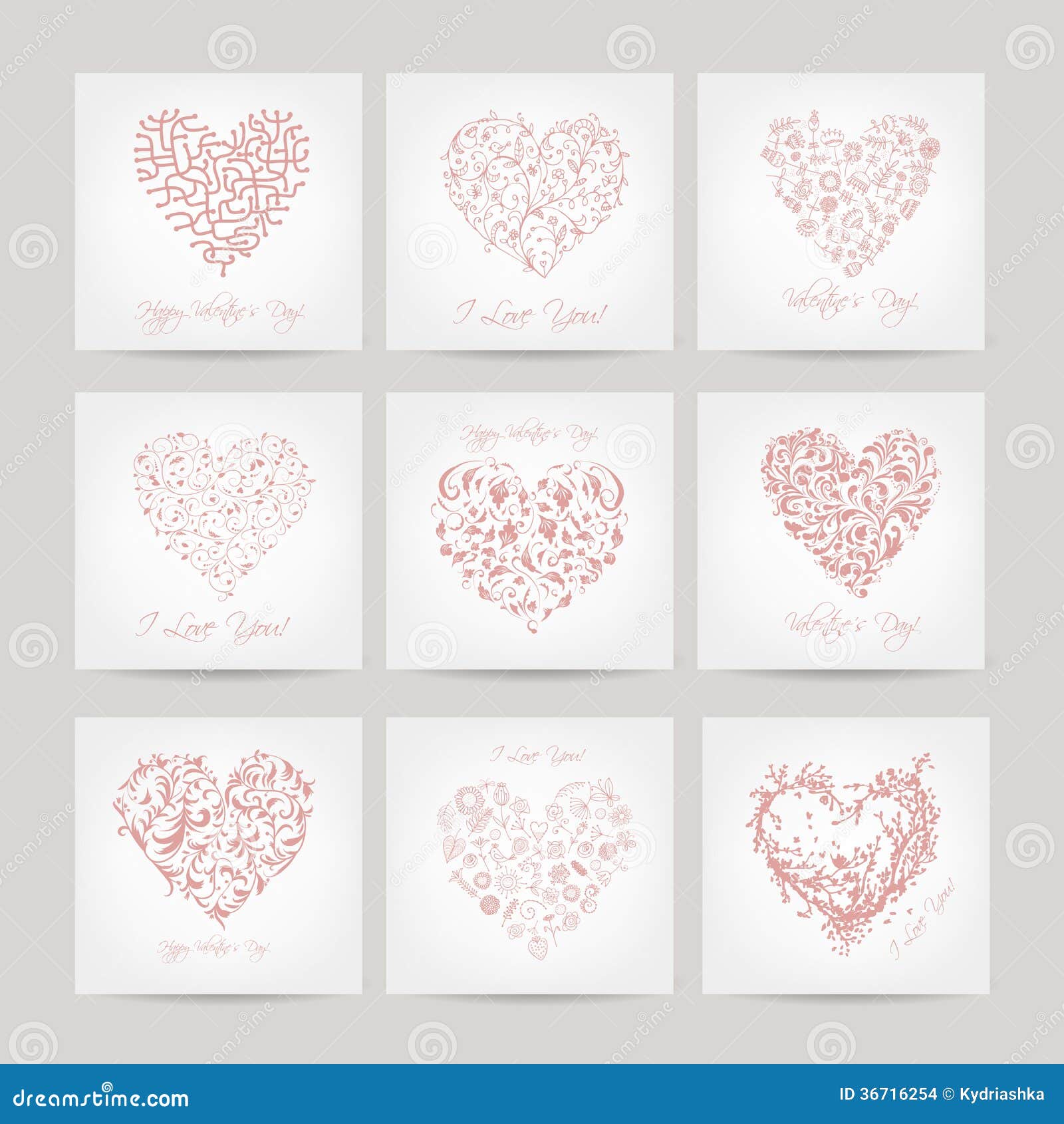 Set of Valentine Cards with Hearts for Your Design Stock Vector