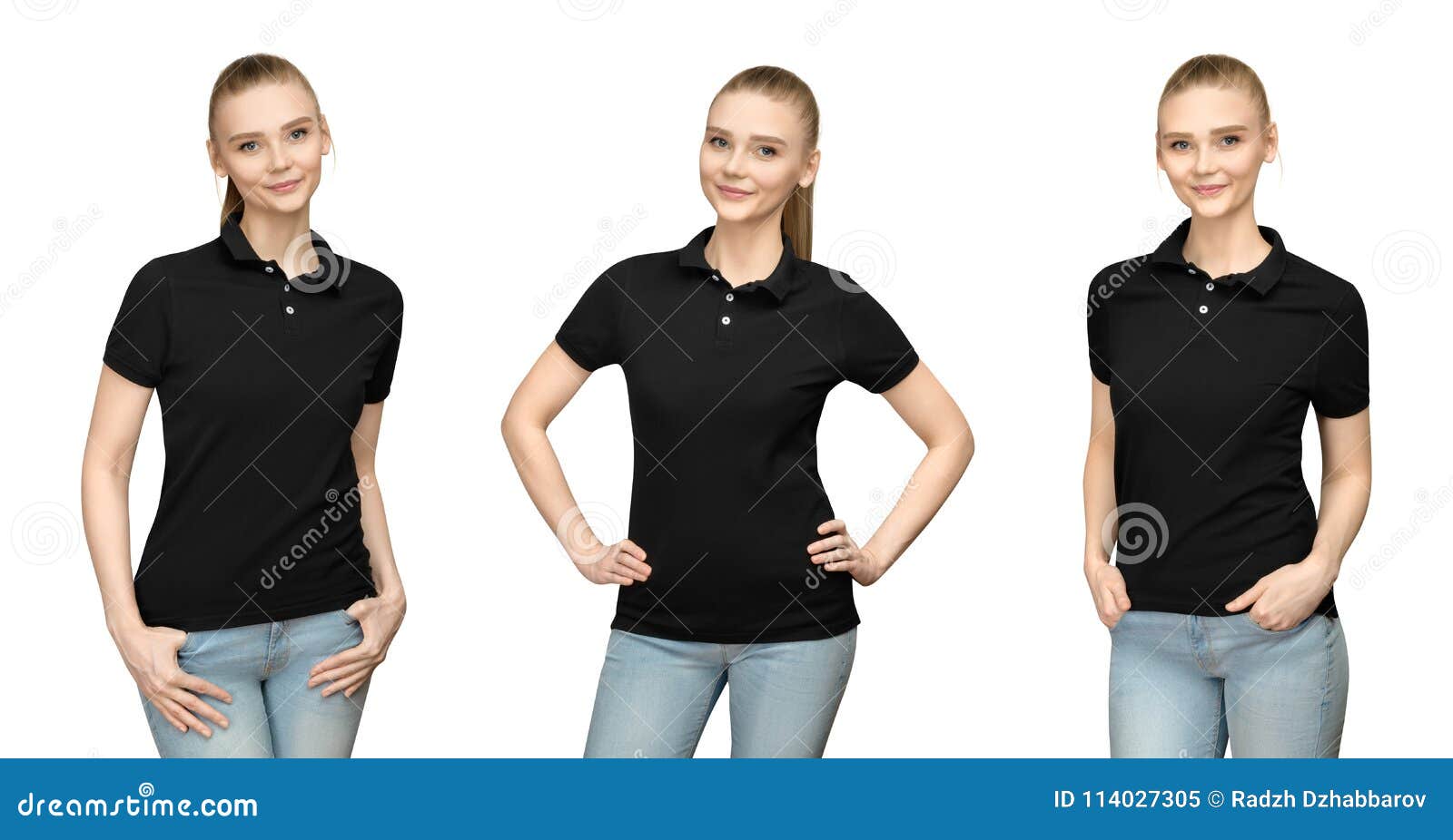 Download Girl In Blank Black Polo Shirt Mockup Design For Print And ...