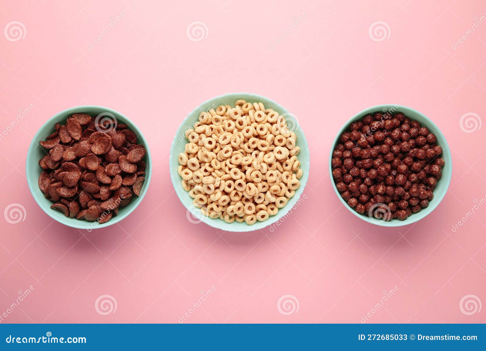 Set of Various Breakfast Cereals on Pink Background Stock Image Image