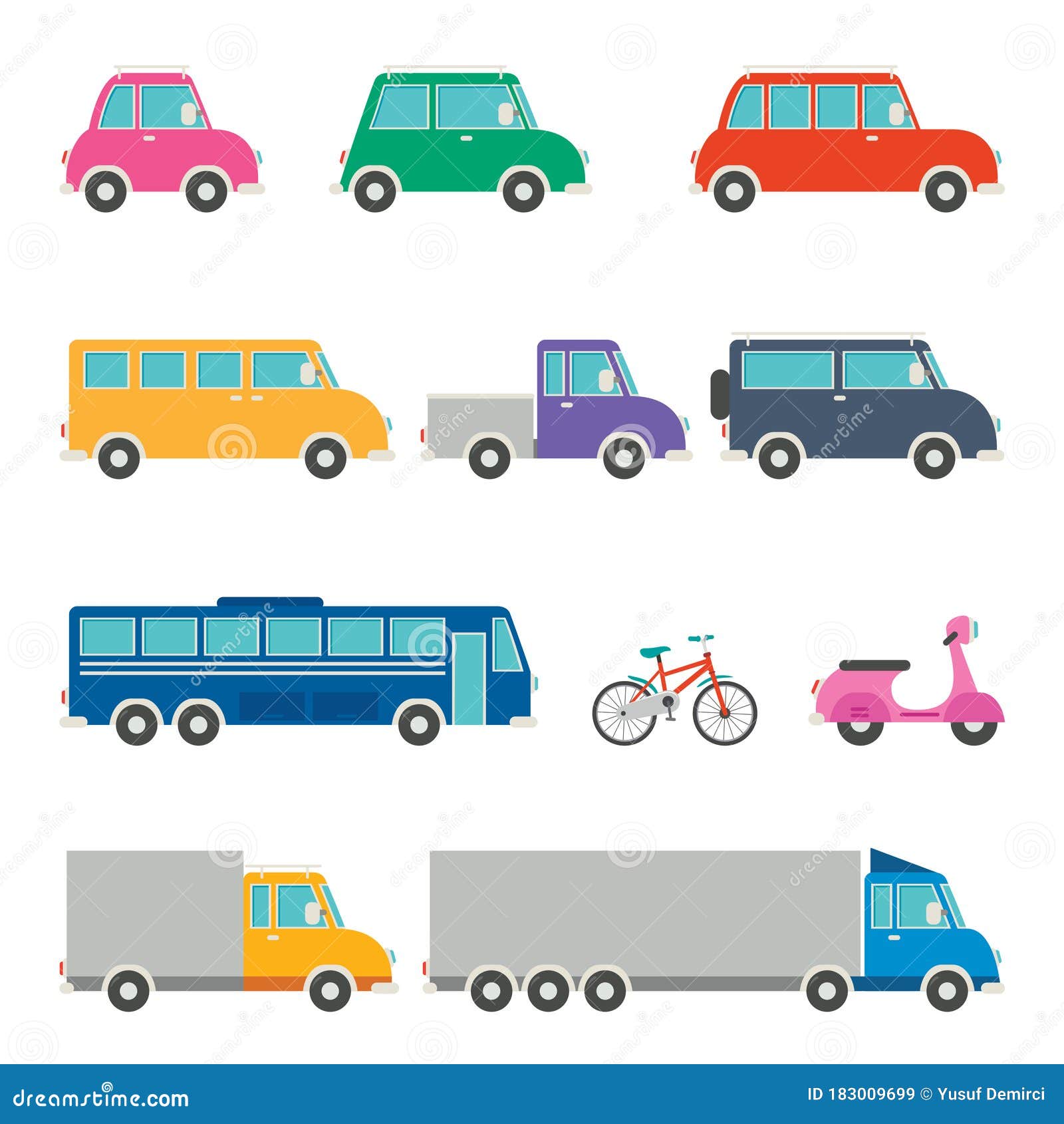 Set of Various Cartoon Vehicles Stock Vector Illustration of signs