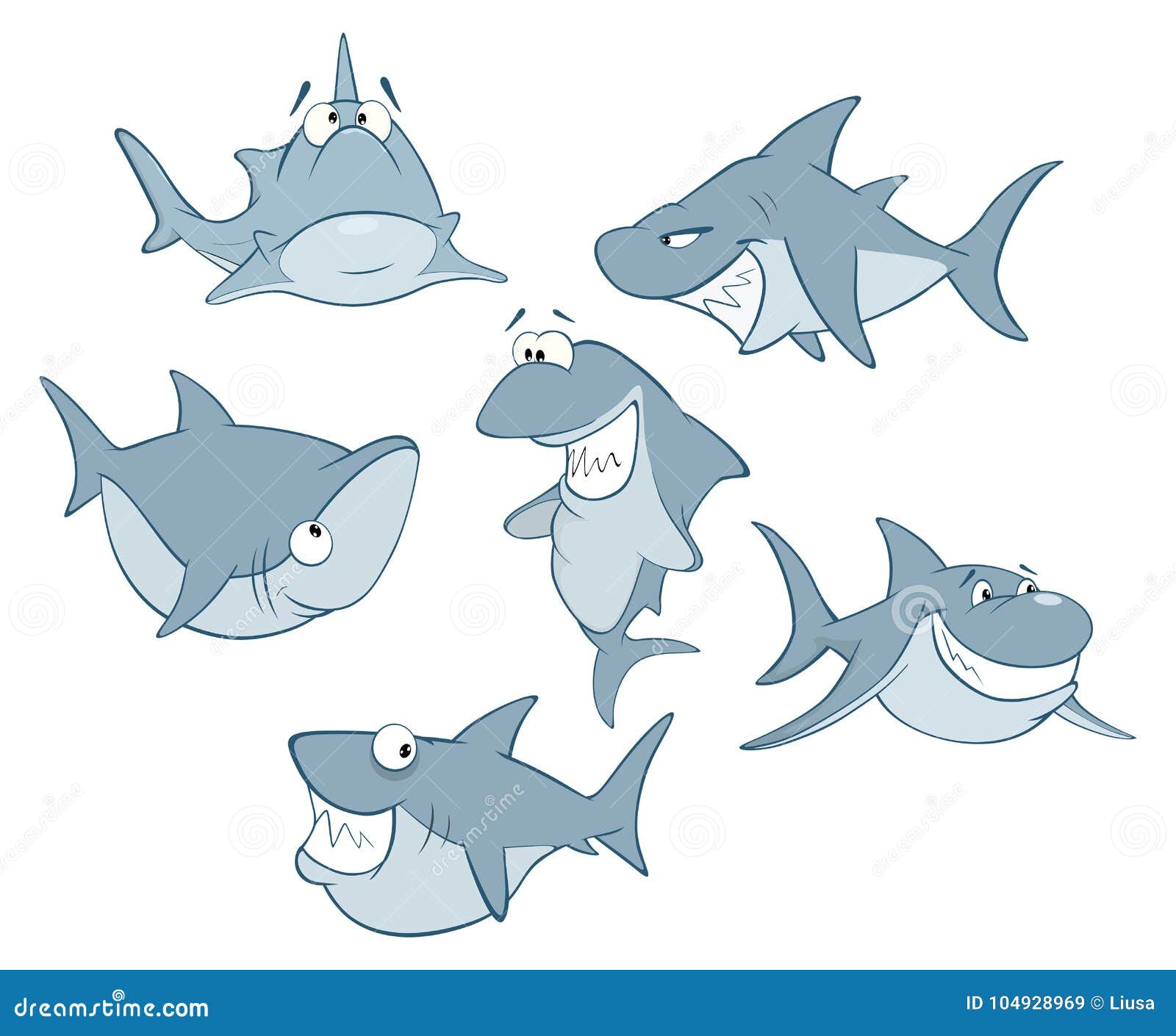 Set of Cute Sharks for You Design. Cartoon Character Stock Vector ...