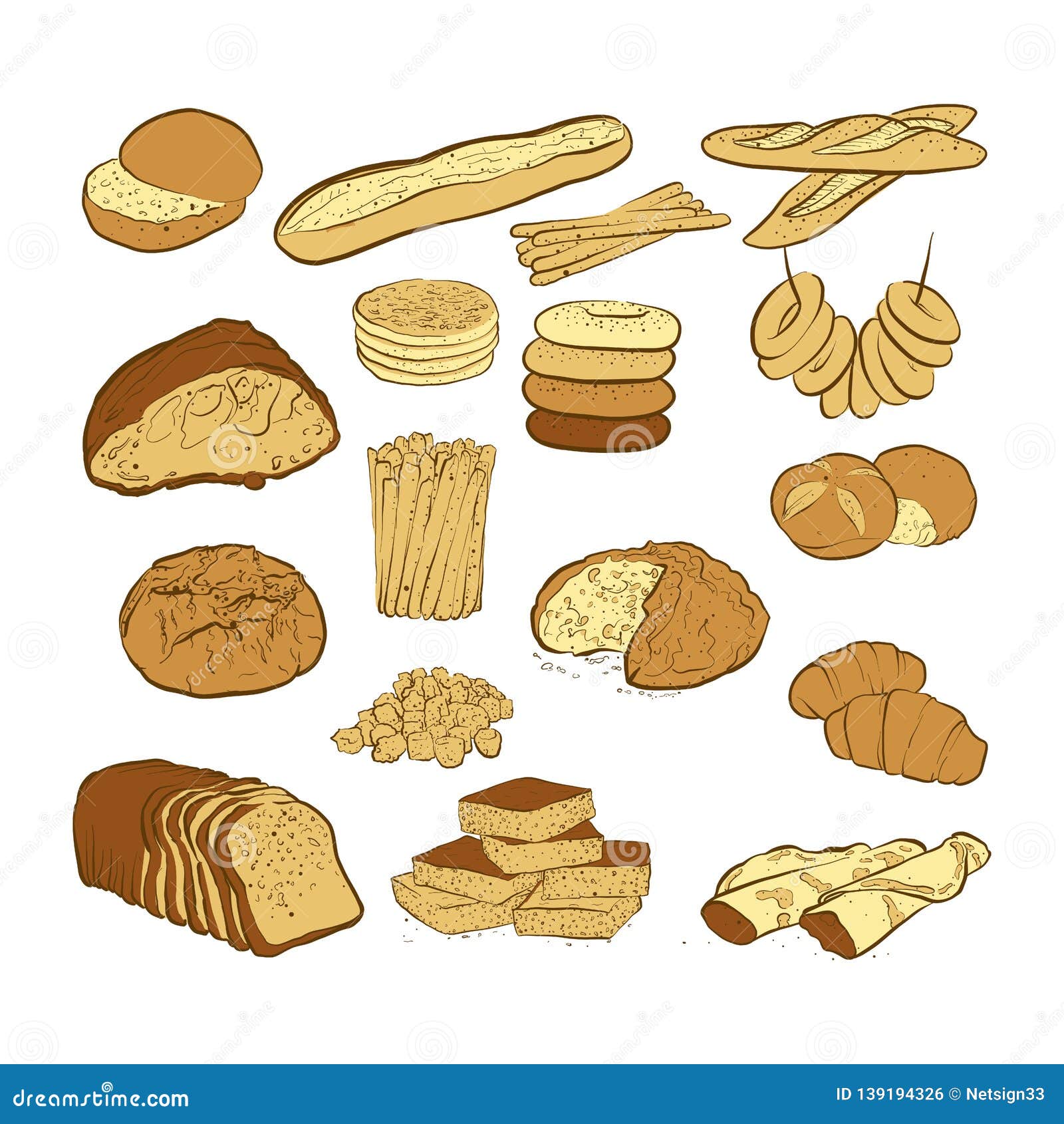 Set of Various Colored Breads Stock Vector Illustration of piece