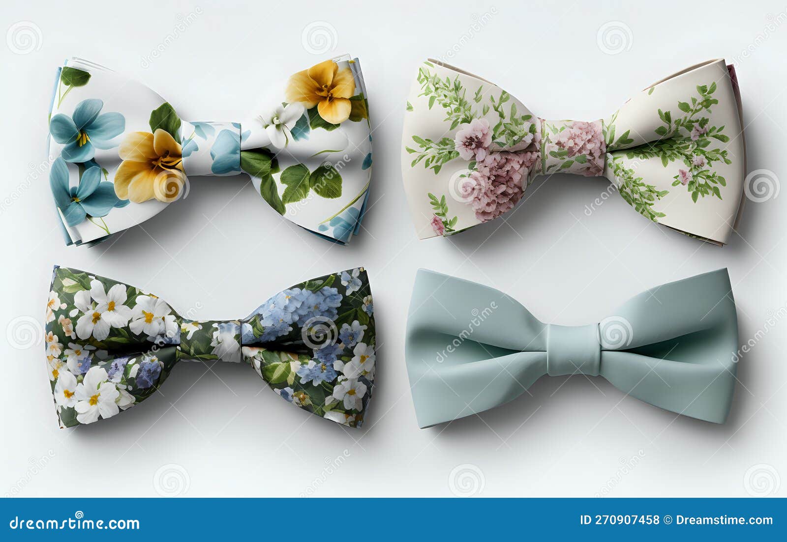 A Set of Various Colorful Floral Bow Tie Designs Isolated on White ...