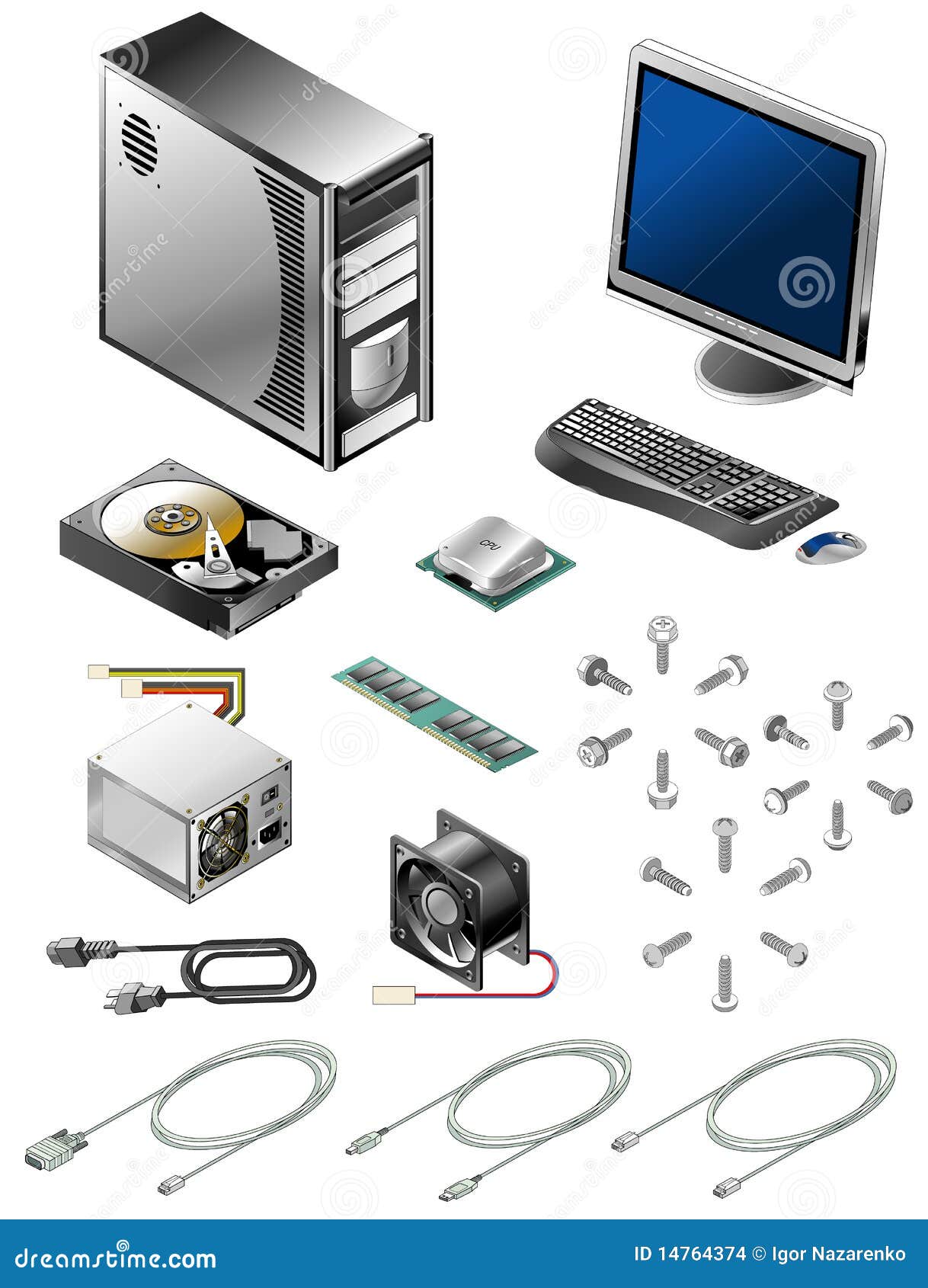 Set of Various Parts and Accessories Stock Vector - Illustration of console, 14764374