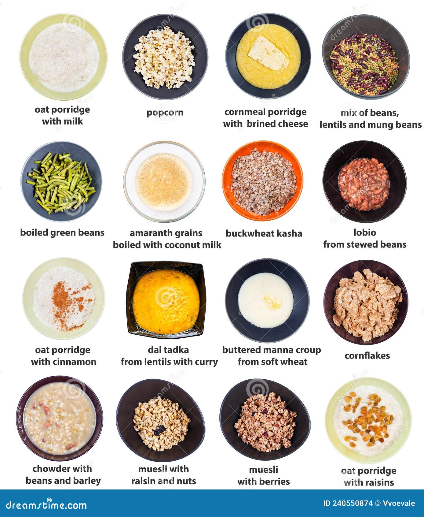 Set of Various Cooked Grains in Bowls with Names Stock Photo Image of