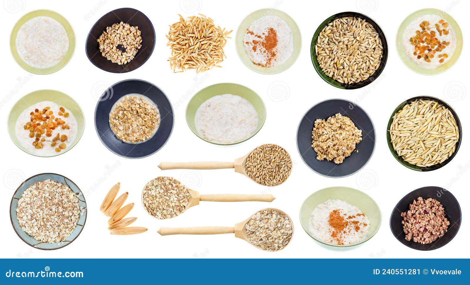 Set of Various Cooked and Raw Oat Grains Isolated Stock Image Image of pressed, corn 240551281