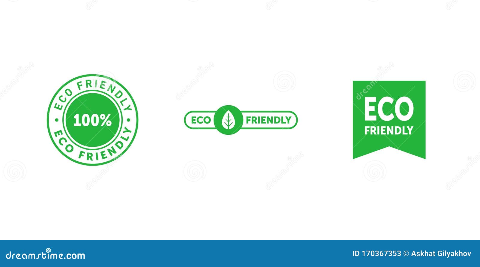 Set Of Bio 100 Percent Tree Leaf Handwritten Green Brush Circle Badge