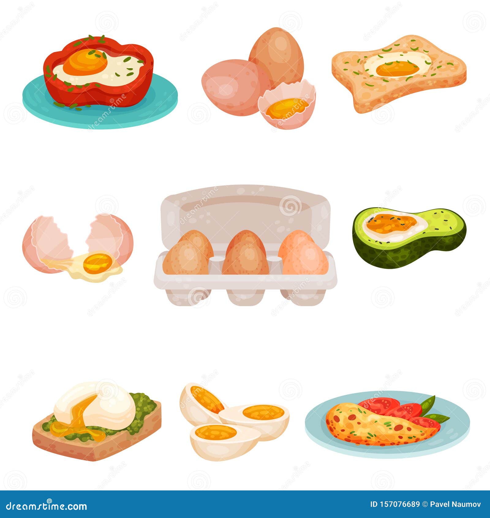 Set of Various Egg Dishes. Vector Illustration on a White Background